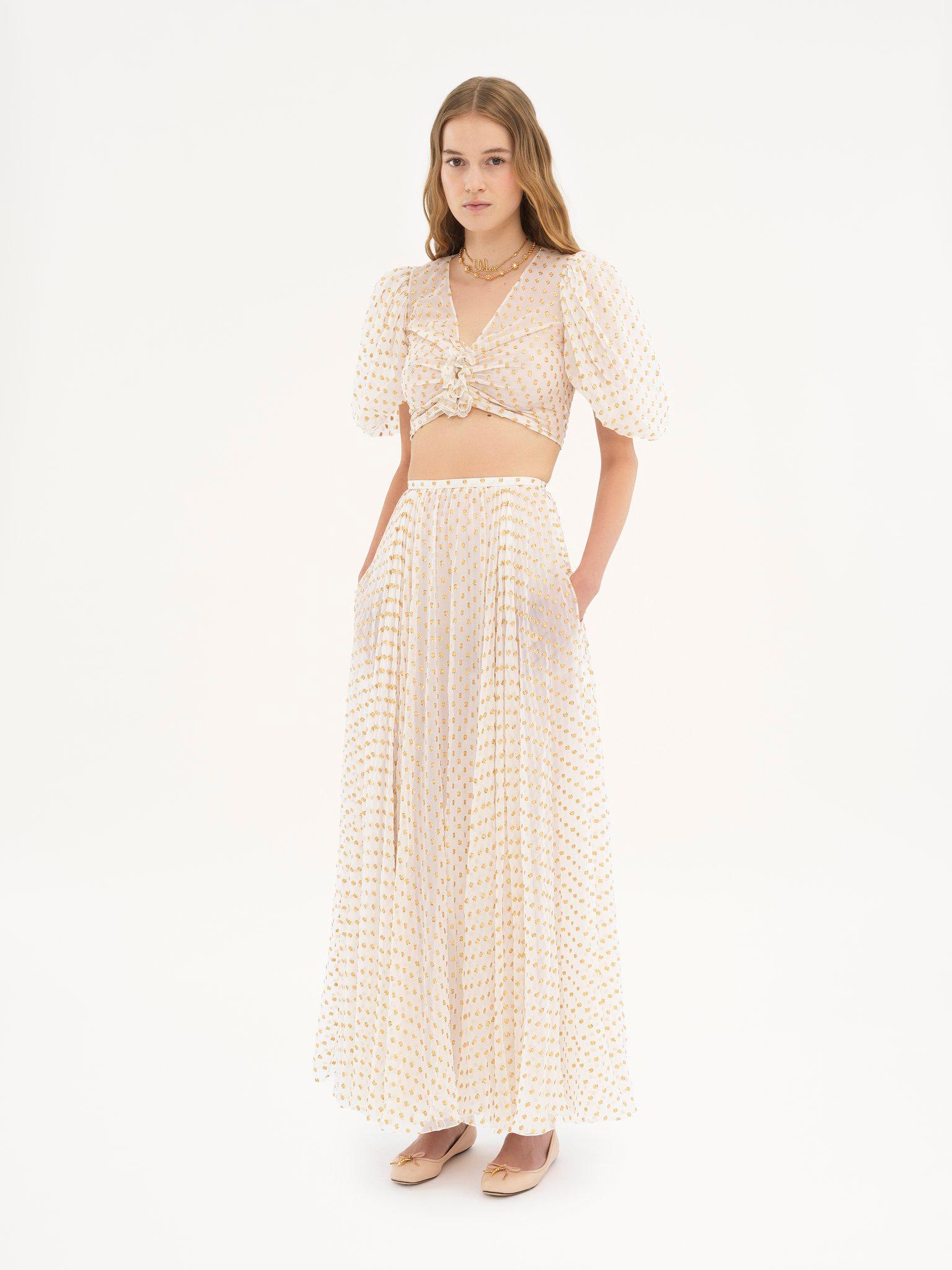 Fluid cropped top in silk jacquard & lurex Product Image