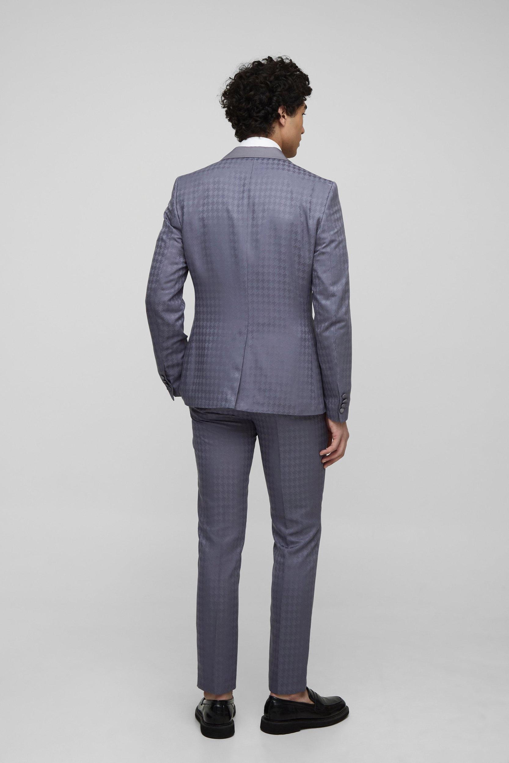 Tonal Houndstooth Single Breasted Jacket | boohooMAN USA Product Image