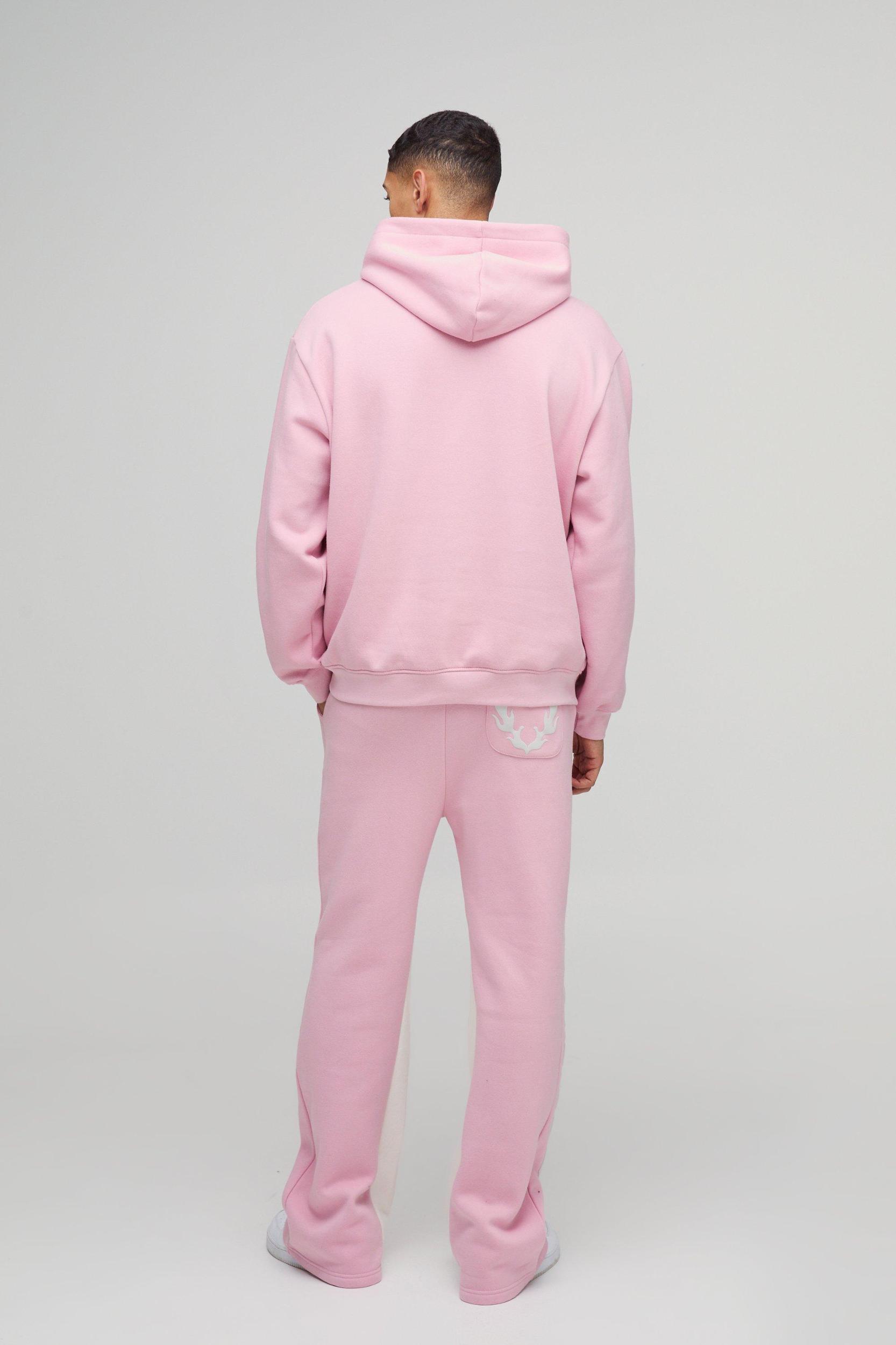 Oversized Cold Hearted Puff Print Gusset Flare Hooded Tracksuit | boohooMAN USA Product Image