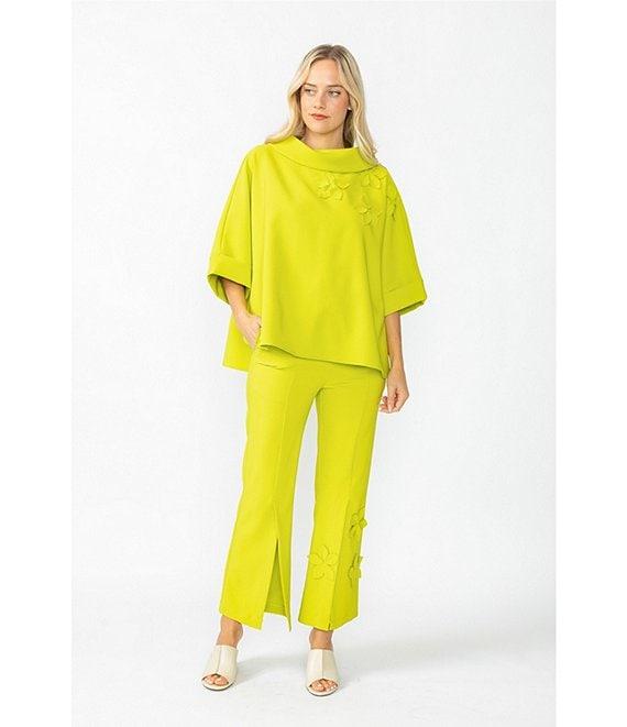 IC Collection Knit Fold Funnel Neck Elbow Sleeve Floral Applique Tunic Product Image