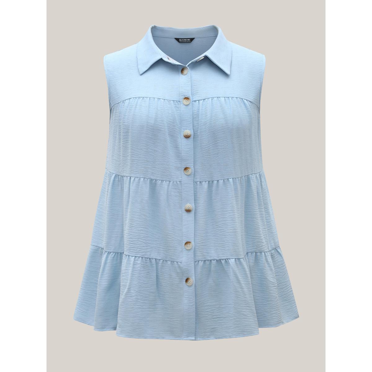 Plus Size Textured Button Placket Tiered Tank Top Women LightBlue Leisure Texture Shirt collar Casual Tank Tops Camis BloomChic 26/4X Product Image