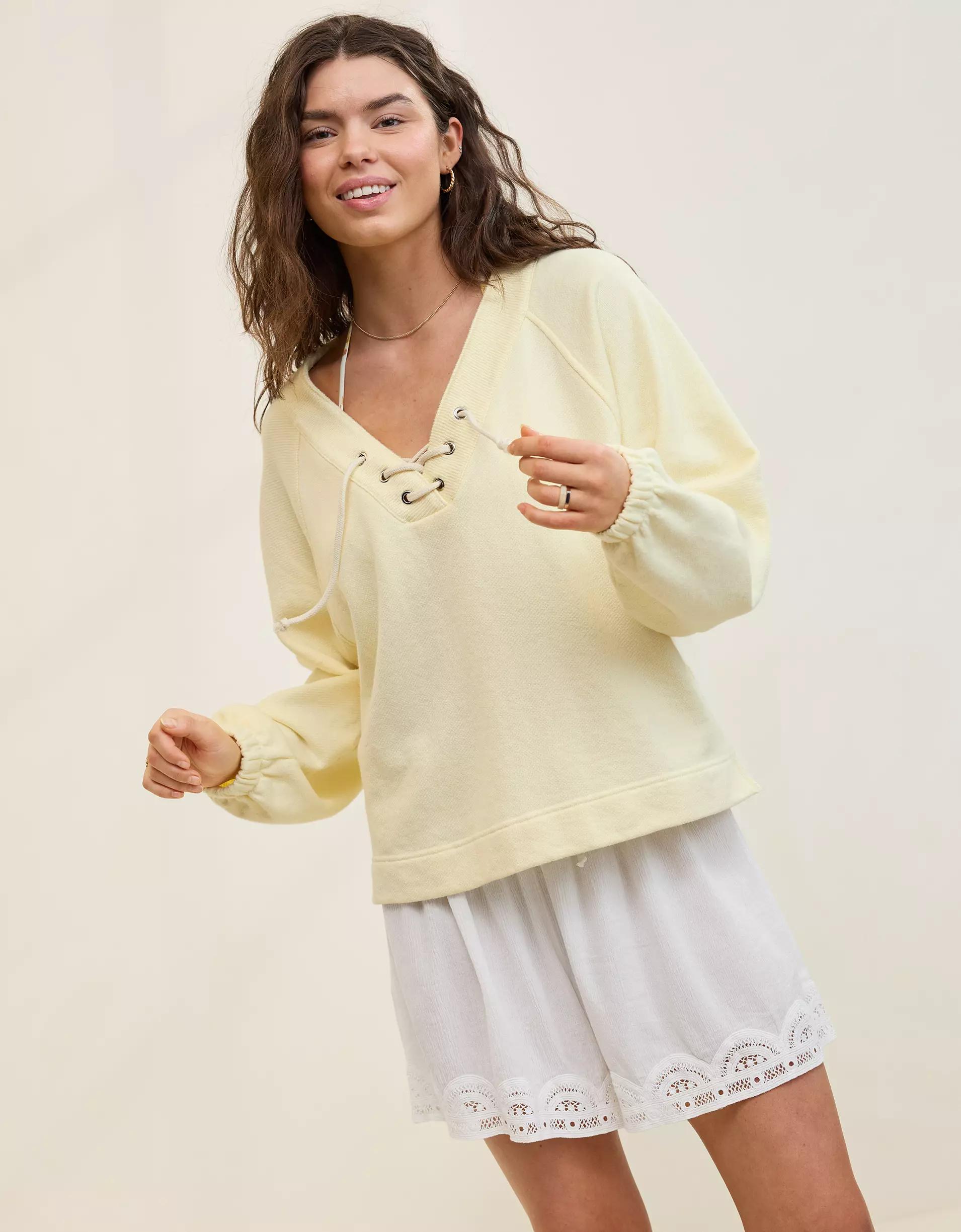 Aerie Lace Up Sweatshirt Product Image