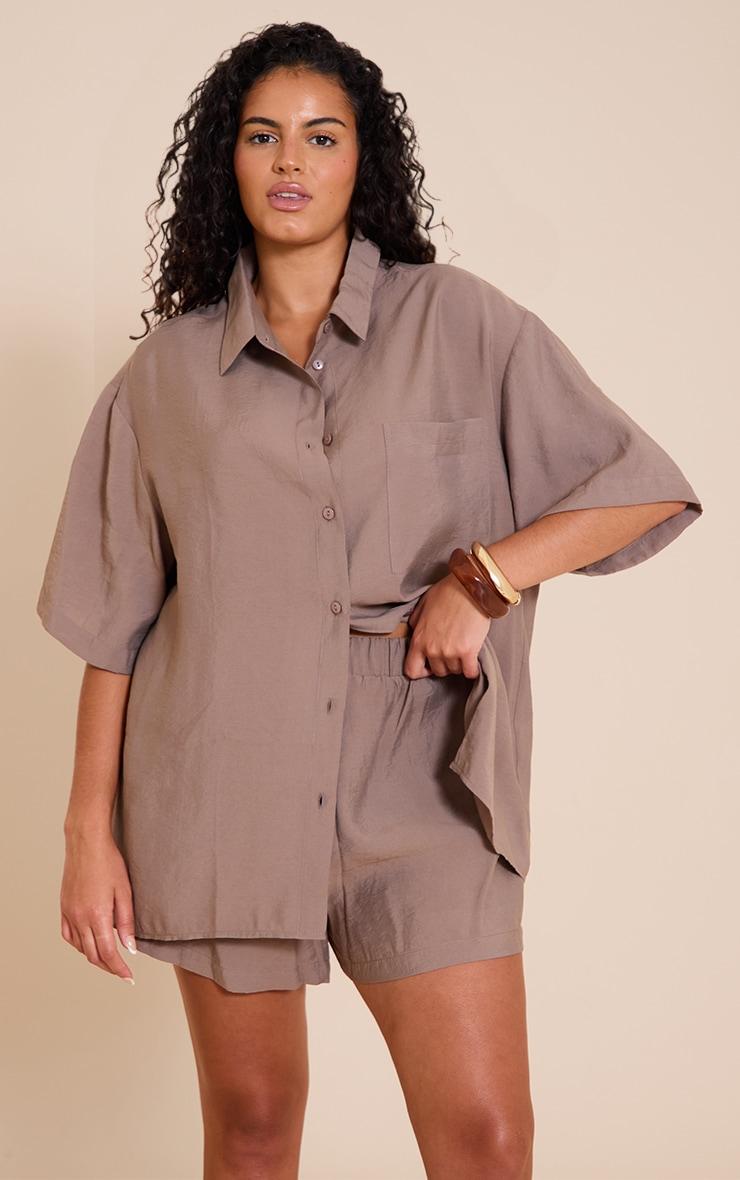 Plus Taupe Mid Rise Floaty Shorts Product Image