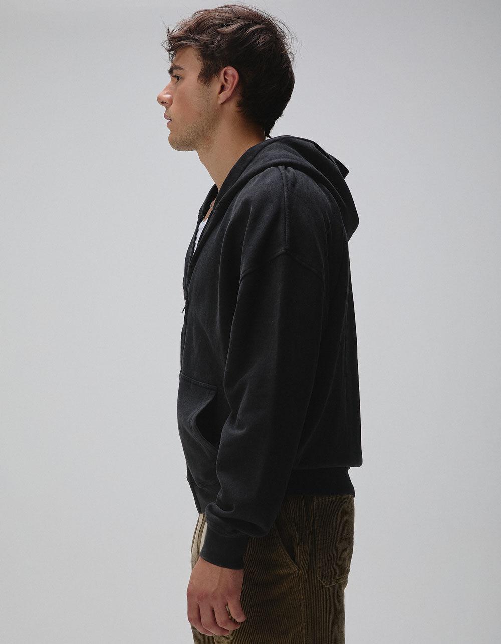 RSQ Mens Washed Zip-Up Oversized Hoodie - BLACK Product Image