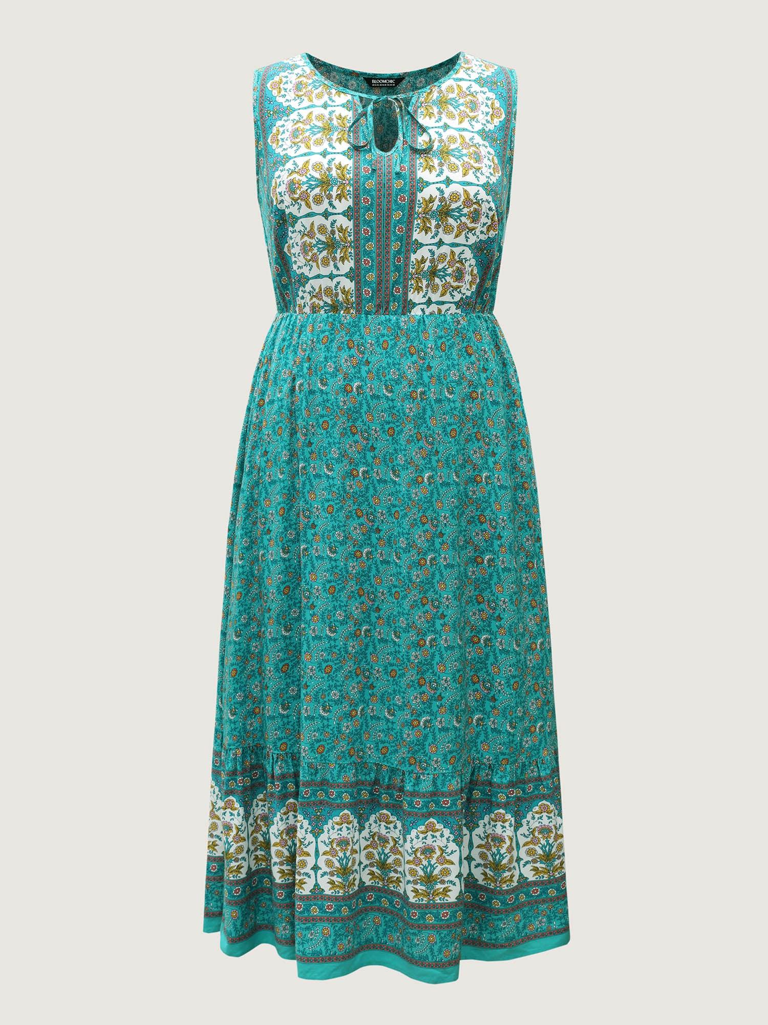 Rayon Neck Cut-Out Ties Midi Dress Female Product Image