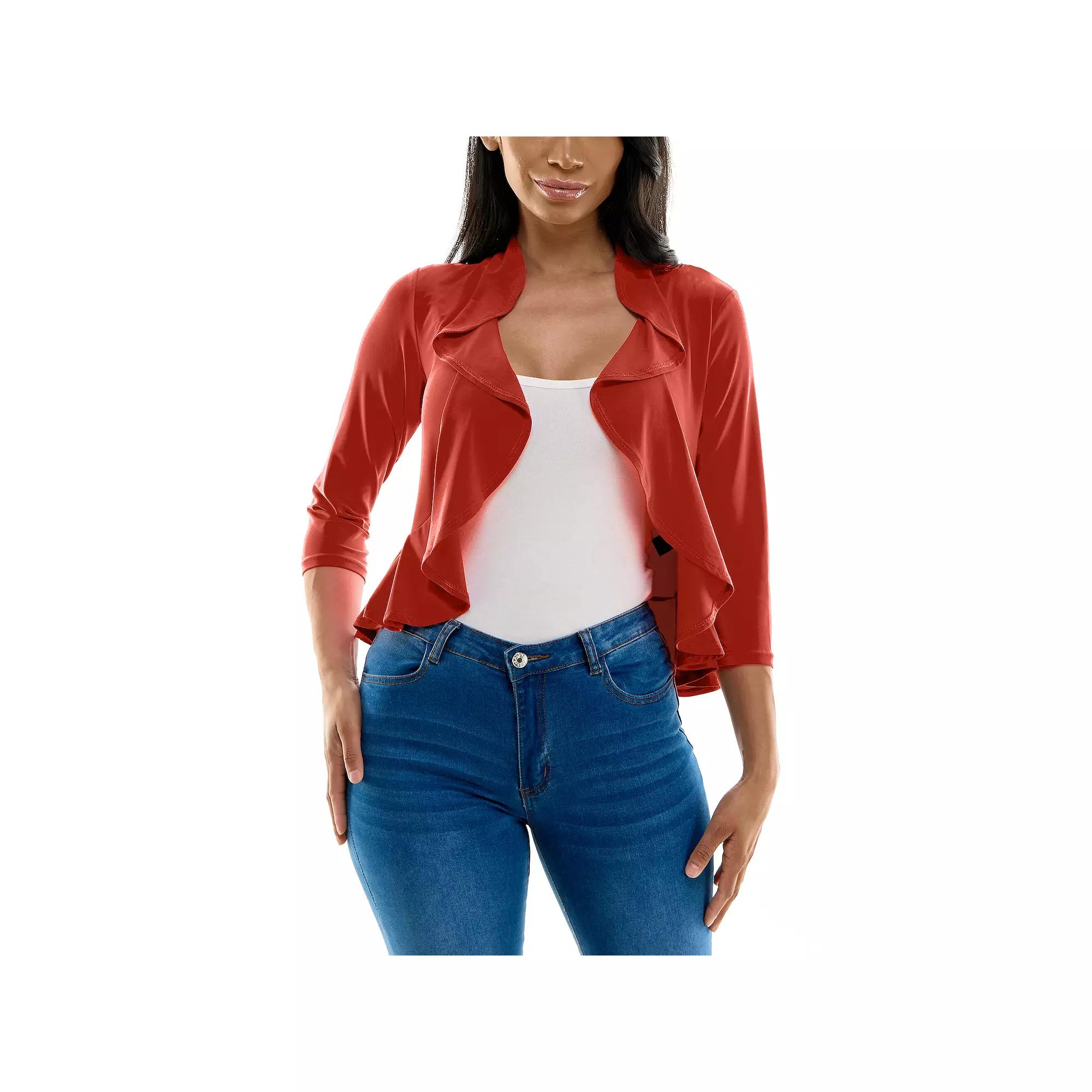 Women's Nina Leonard Ruffle Front Cropped Cardigan,  Product Image