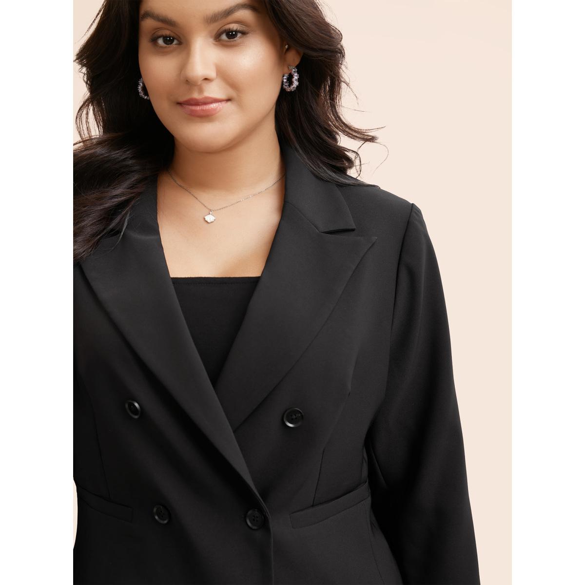 Plus Size Slim-Fit Double Pocket Cropped Blazer Black Women Work Button Sleeve Long Sleeve Suit Collar 10/M Single-flap pocket At the Office Blazers BloomChic Product Image