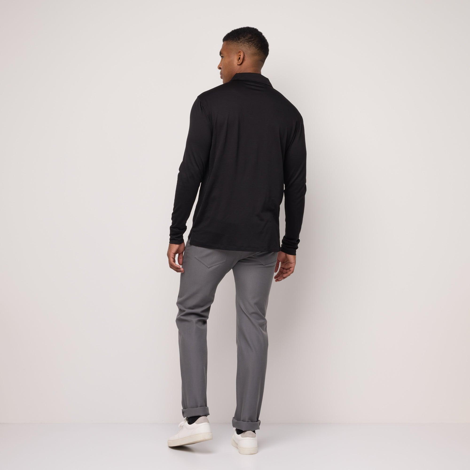 Merino Wool Long Sleeve Polo | Black Product Image