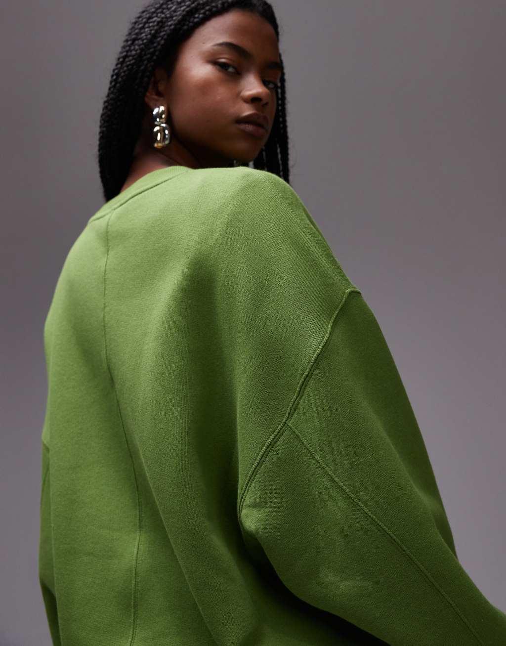 Topshop premium seam detail sweat in green Product Image