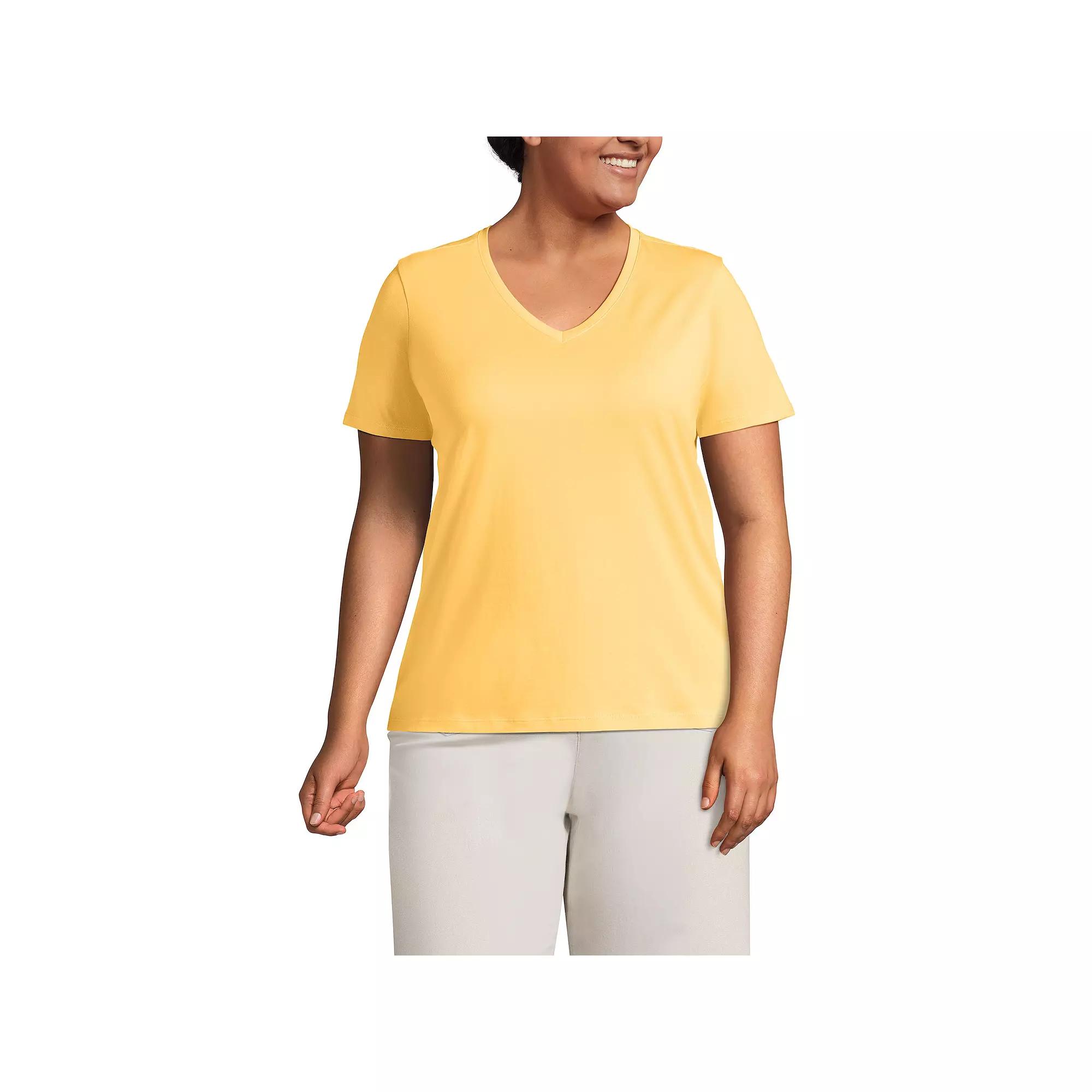 Plus Size Lands' End Relaxed-Fit Supima Cotton V-Neck Tee, Women's, Size: 2XL, Simply Yellow Product Image