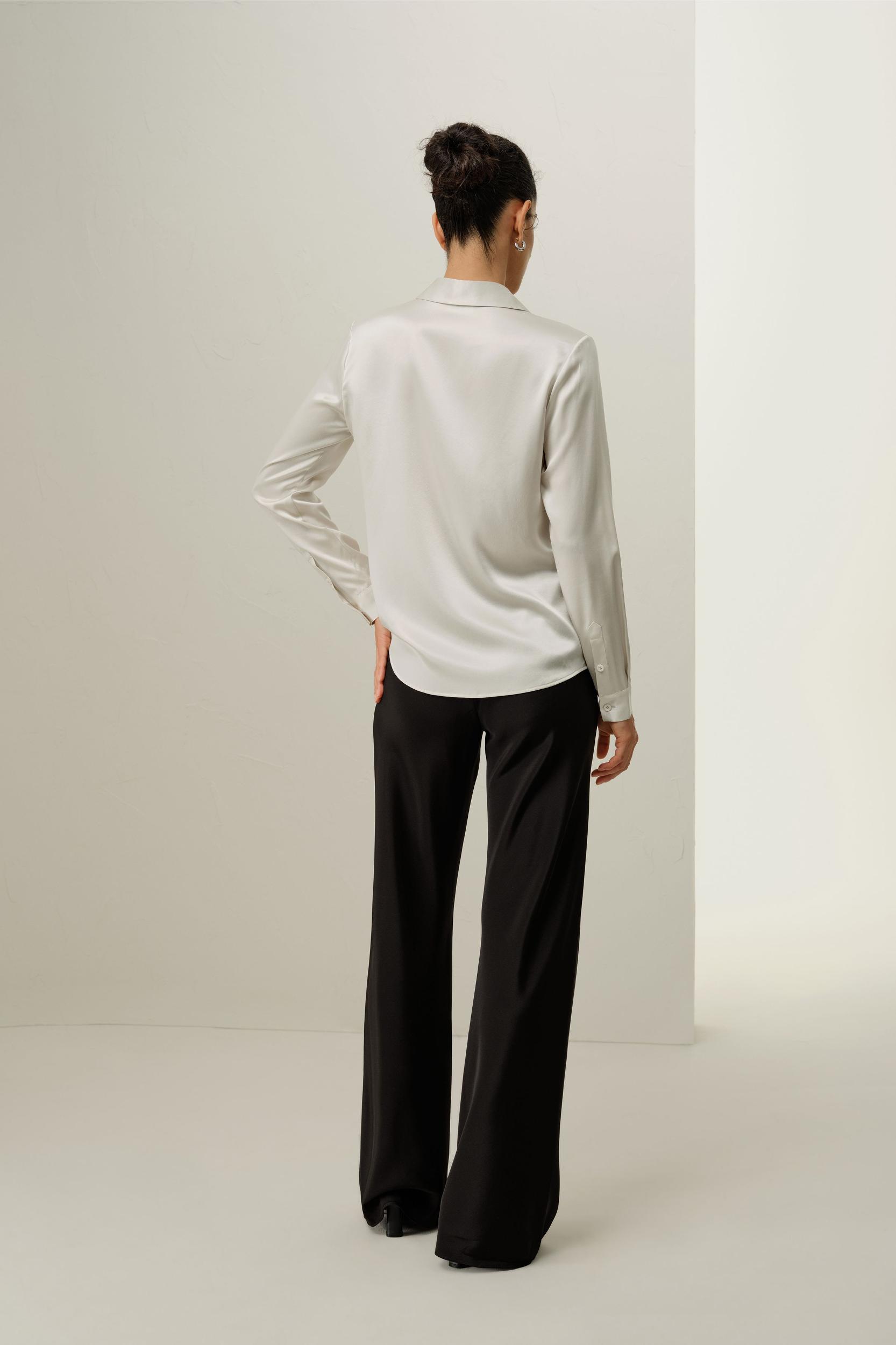 Basic Concealed Placket Silk Shirt Product Image