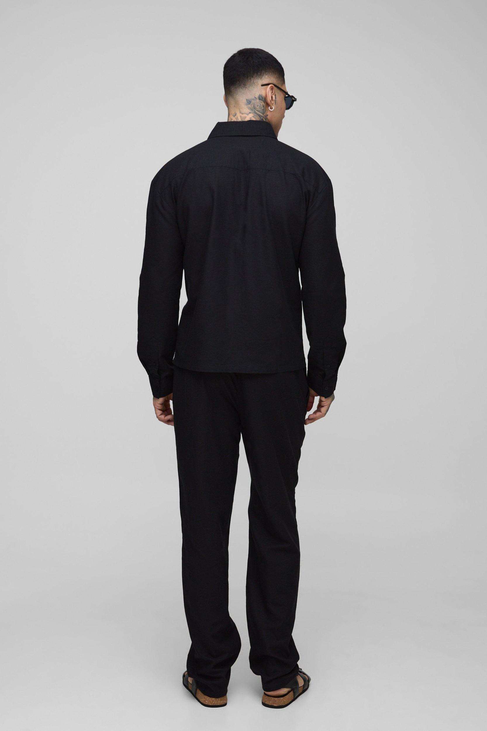 Tall Long Sleeve Linen Look Regular Fit Shirt Jacket | boohooMAN USA Product Image