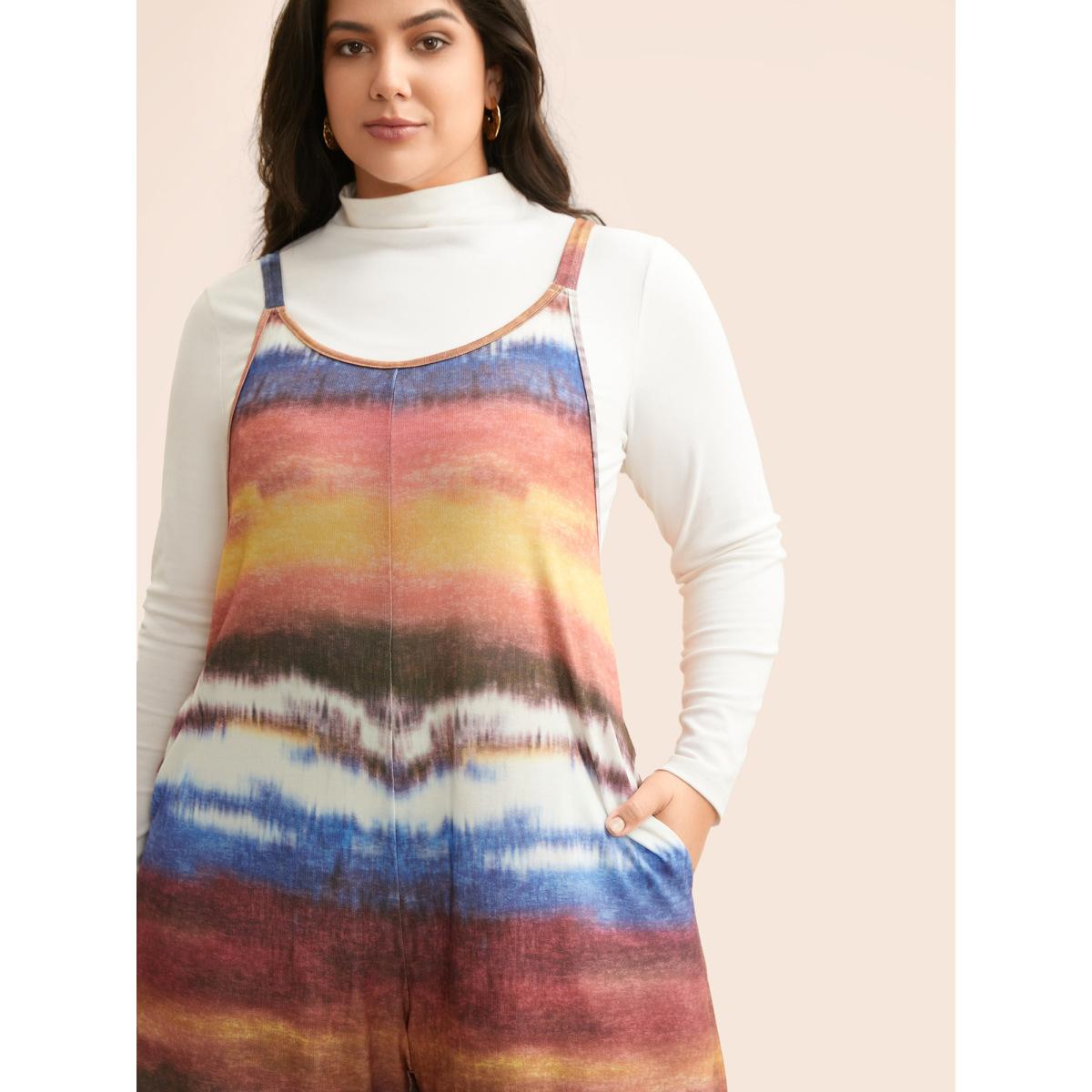 Plus Size Multicolor U Neck Gradient Dyeing Jumpsuit Women Casual Sleeveless U-neck Everyday Loose Jumpsuits BloomChic 14-16/1X Product Image