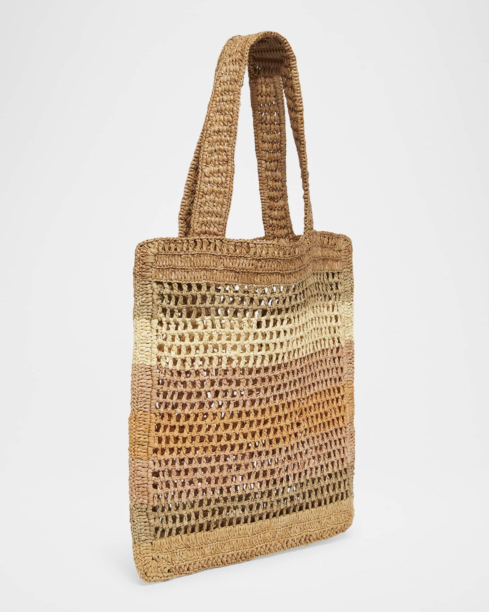 Summer Banana Tote Bag in Striped Crochet Paper and Leather Product Image