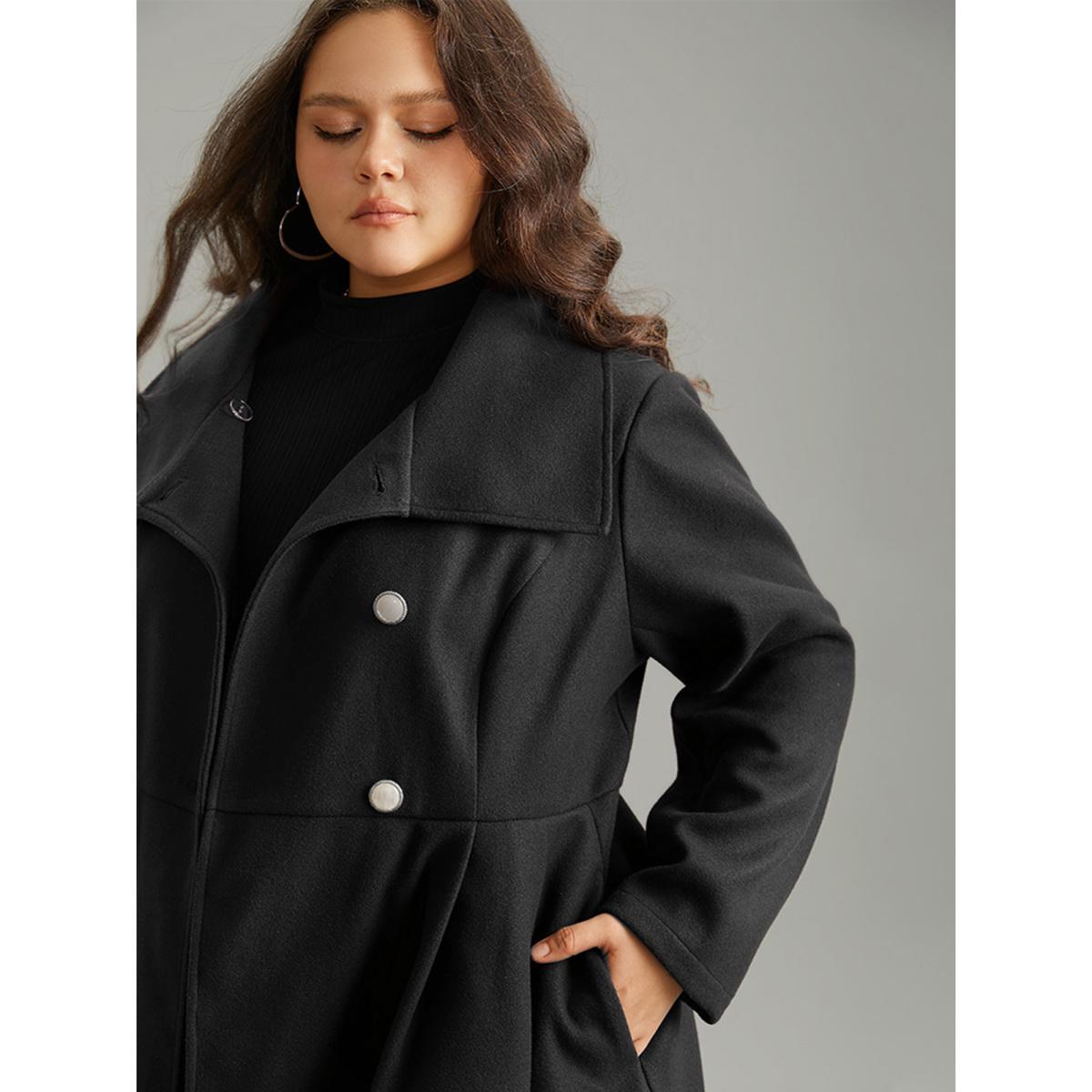 Plus Size Plain Button Up Pocket Asymmetrical Lapel Collar Coat Women Black Timeless Plain Ladies Elegant Winter Coats BloomChic 14-16/1X Product Image