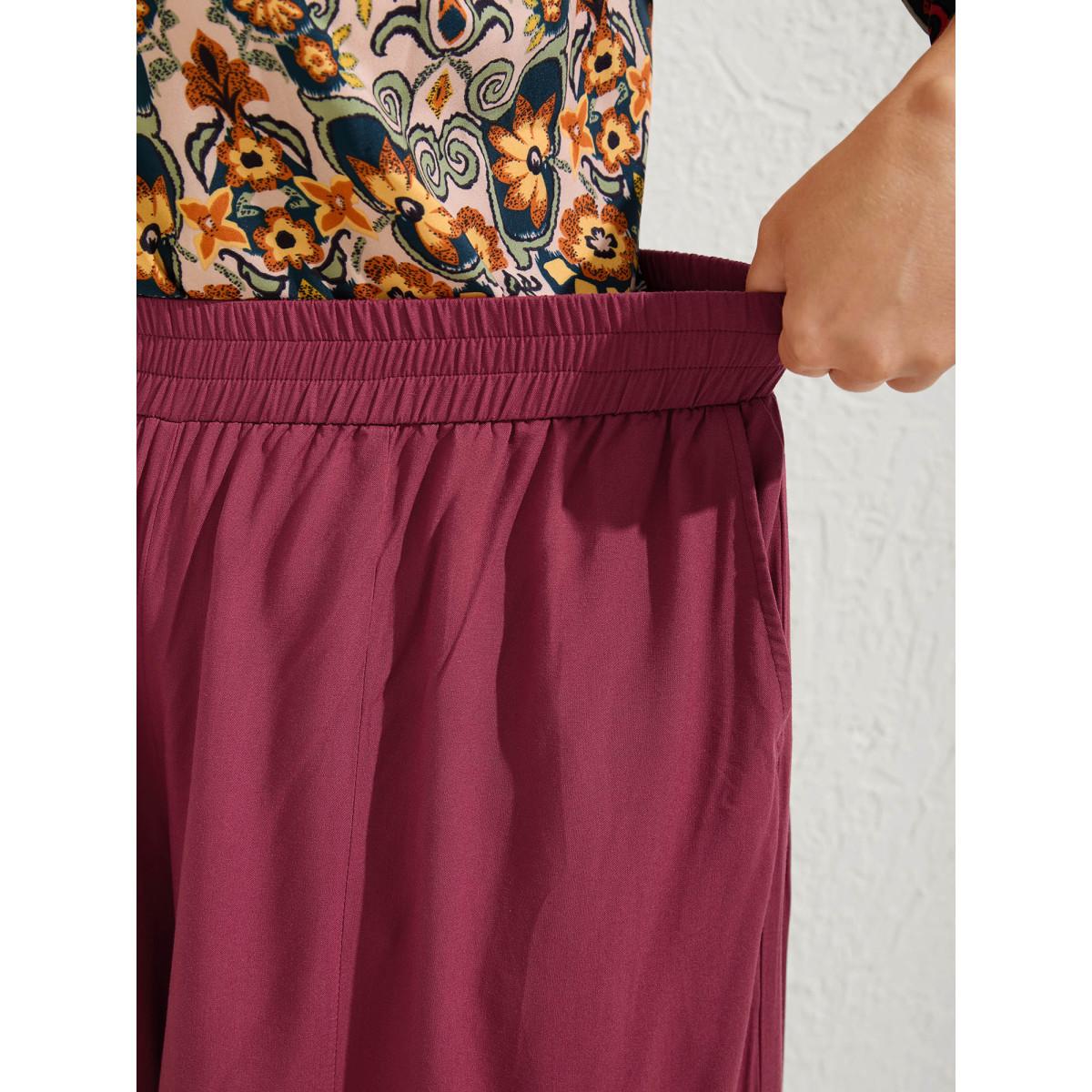 Plus Size Lace Trim Pleated Wide-Leg Pants Women Russet Loose Mid Rise Vacation Pants BloomChic 22-24/3X Product Image