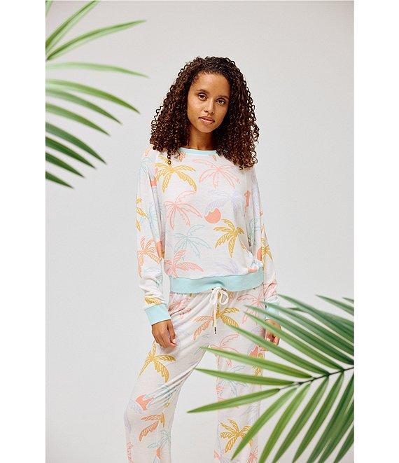 Honeydew Intimates Star Seeker Lounge Knit Sunrise Palm Print Top & Jogger Pajama Set Product Image