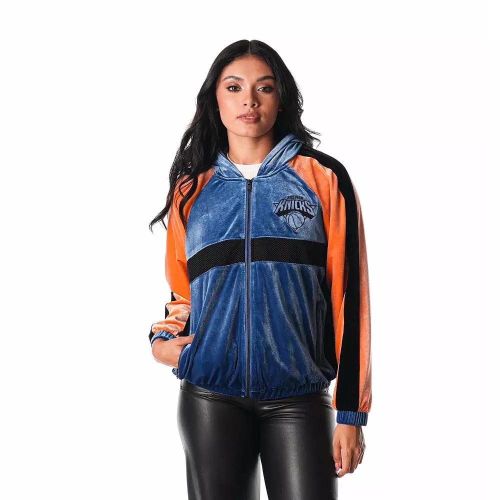 Women's The Wild Collective Blue New York Knicks Velour Full-Zip Track Jacket, Size: Large Product Image