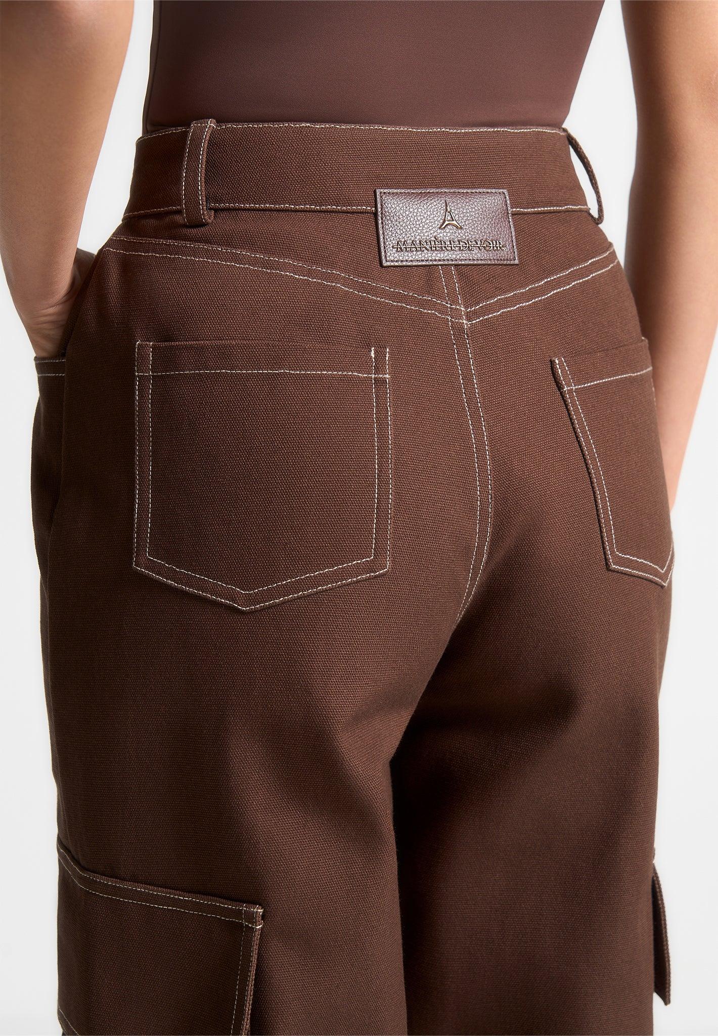 High Rise Drill Cargo Pants - Brown Female Product Image