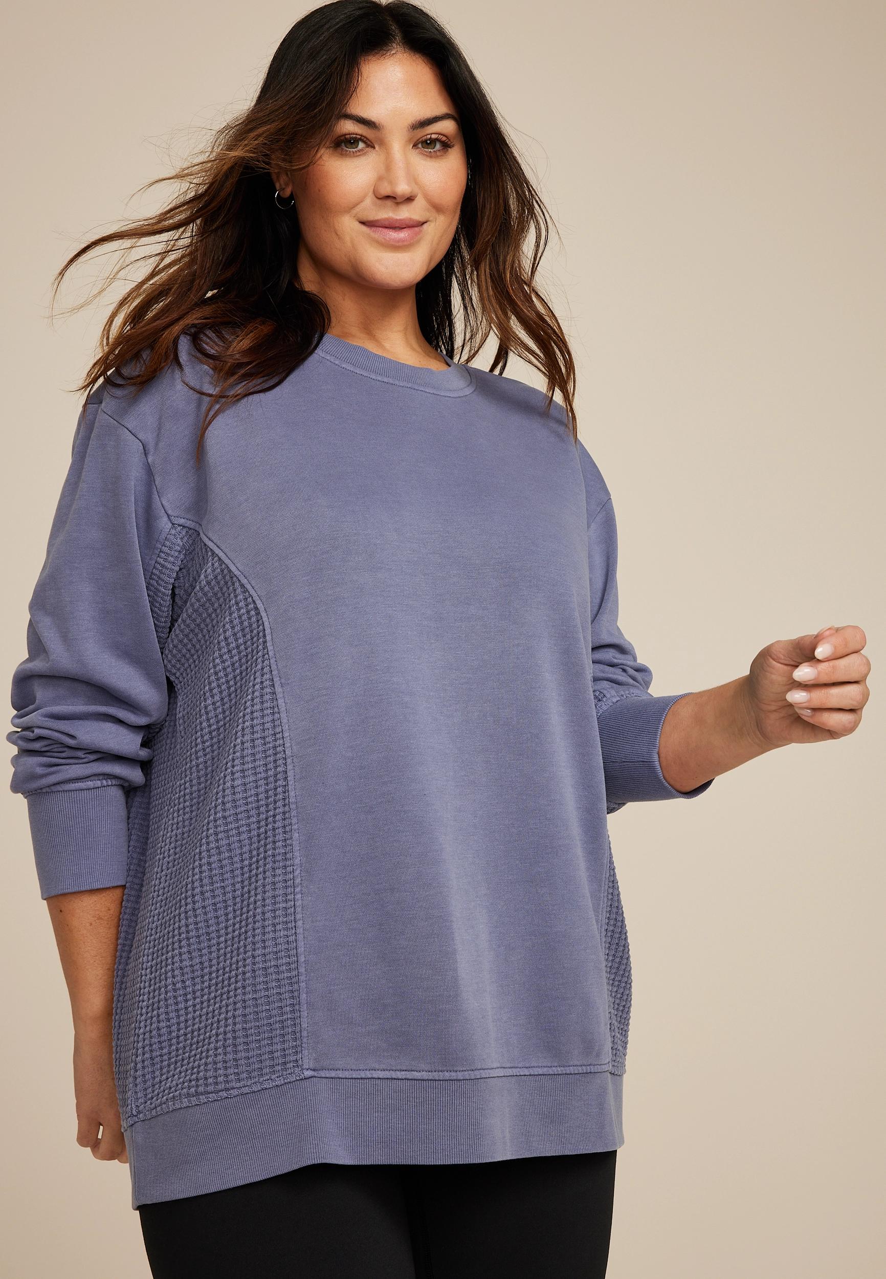 Maurices Plus Size Womens Waffle Mix Crew Neck Tunic Sweatshirt Product Image