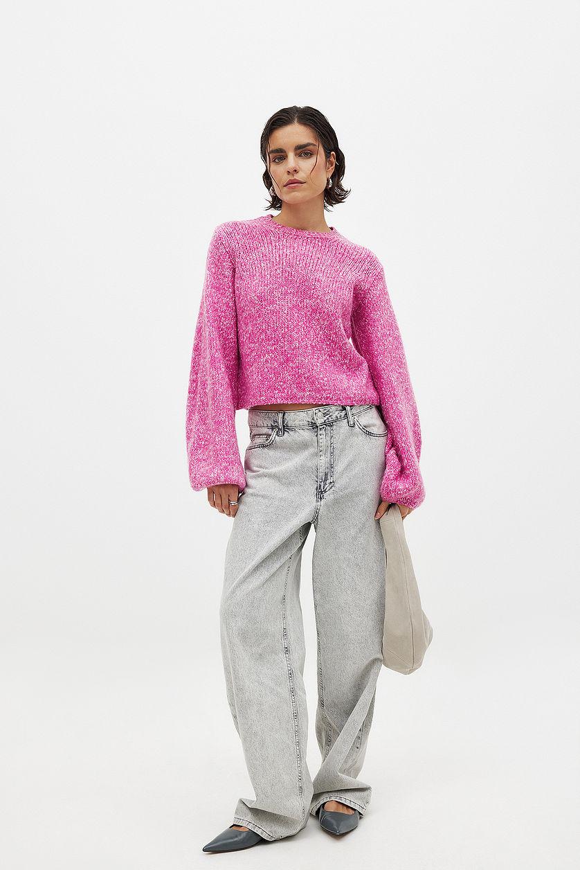 Knitted Open Back Balloon Sleeve Sweater Product Image