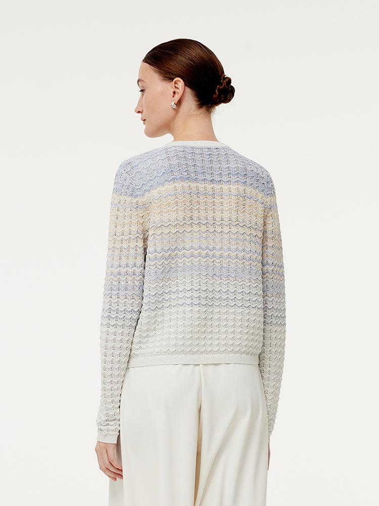 Cotton Blue And White Gradient Stripe Women Cardigan Product Image