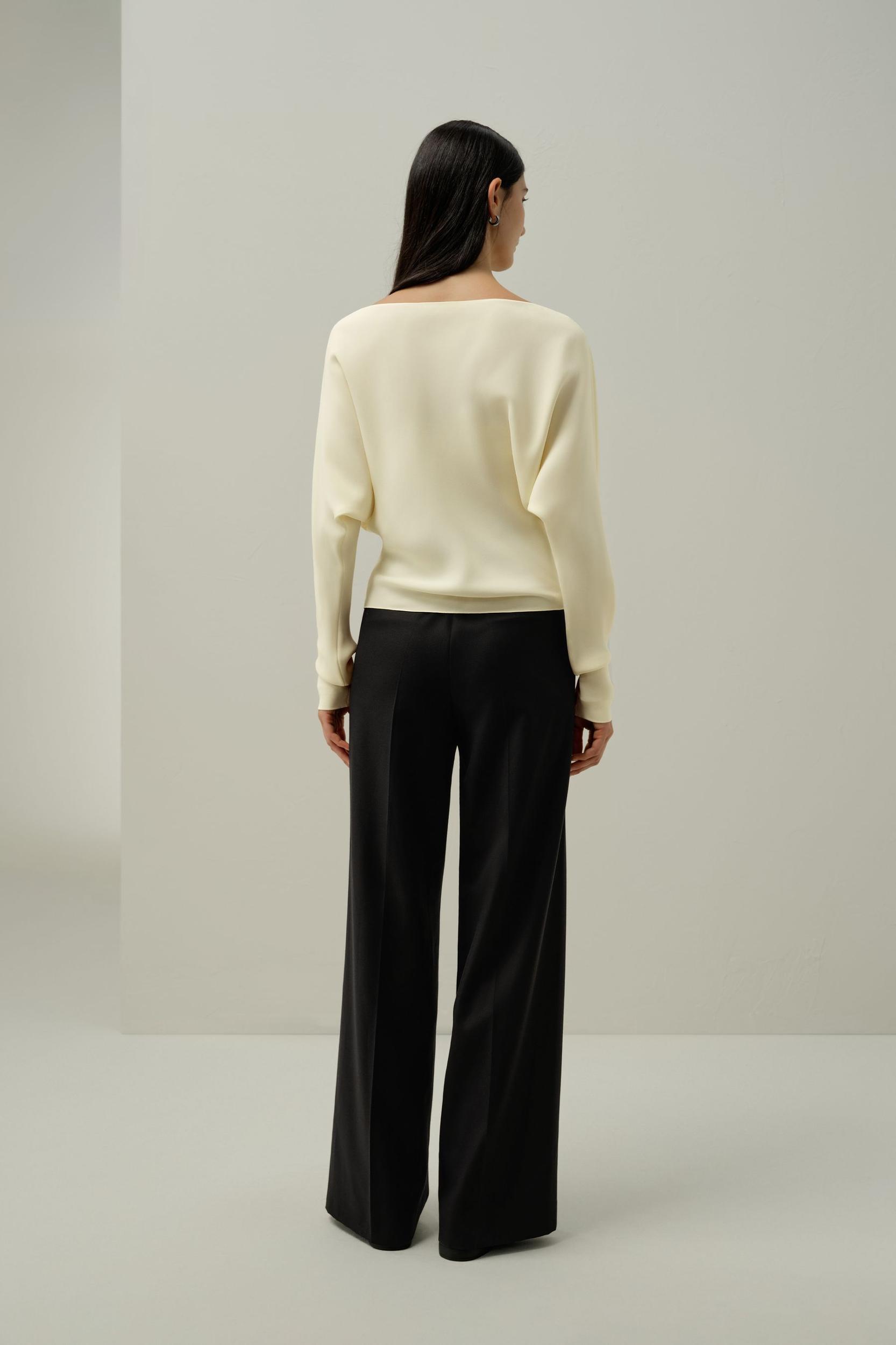 Long Sleeve Gathered Silk Top Product Image