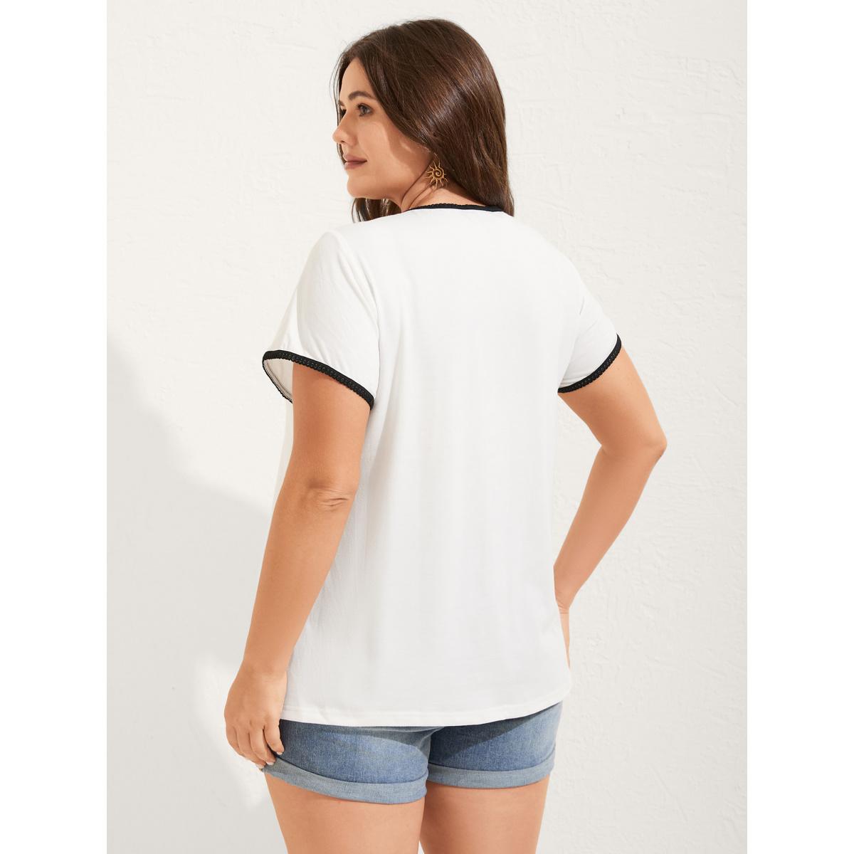 Plus Size Supersoft Floral Embroidered T-Shirt WhiteSmoke Women Boho Round Neck Vacation T-shirts BloomChic 30/6X Product Image