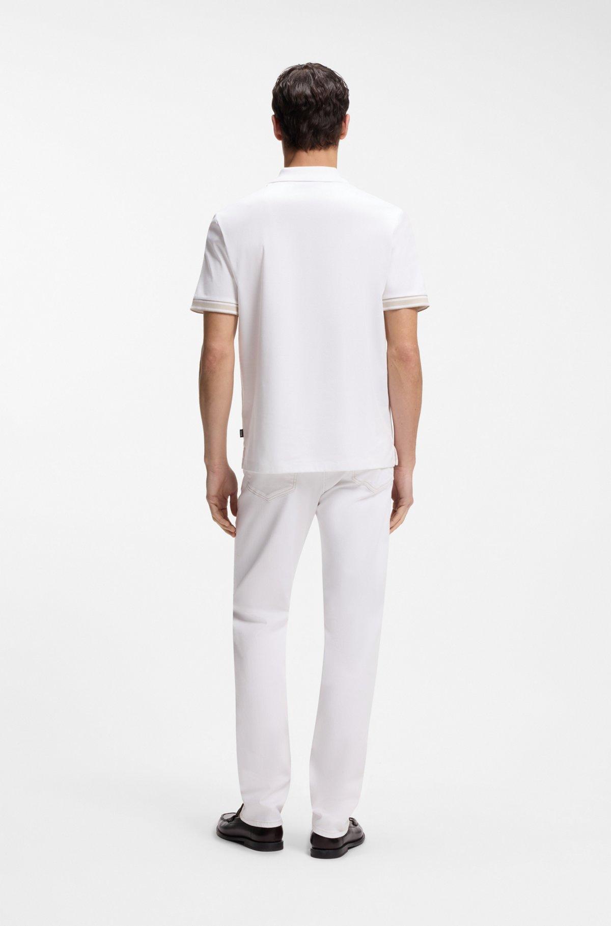 Striped-trim polo shirt in mercerised cotton Product Image