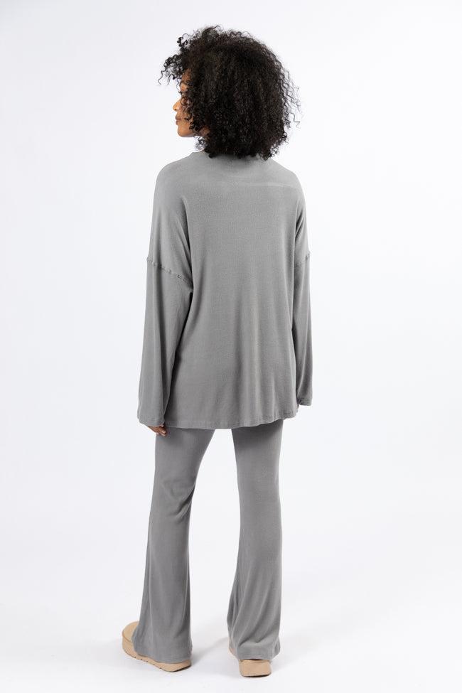 The Perfect Charcoal Brushed Rib Flare Pants Set FINAL SALE Product Image