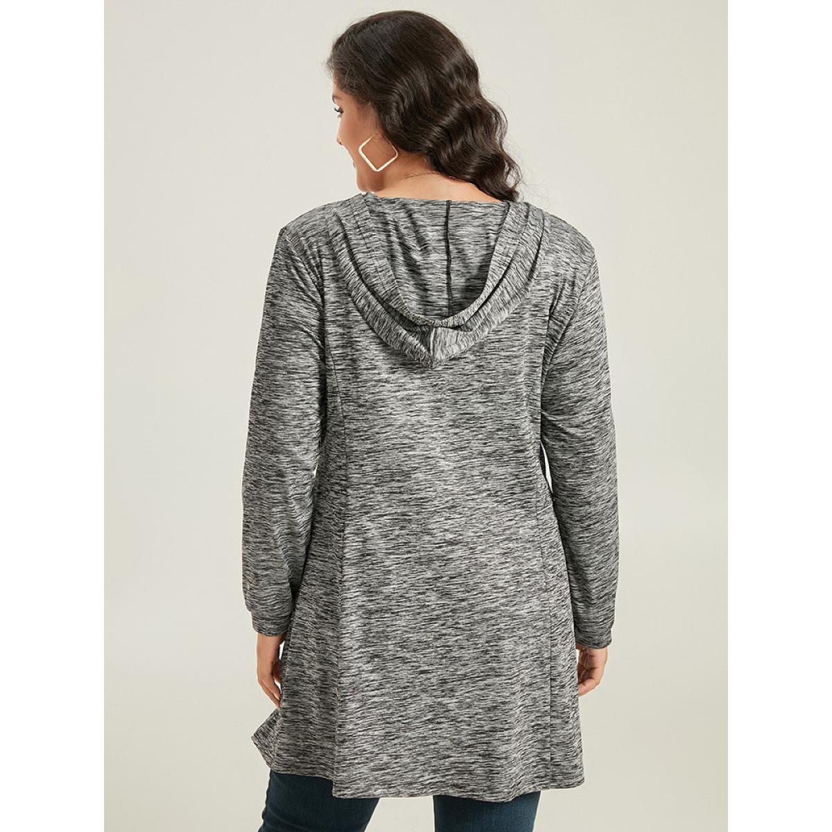 Plus Size Plain Heather Zipper Pocket Hooded Jacket Women DimGray Plain Pocket Dailywear Jackets BloomChic 10/M Product Image