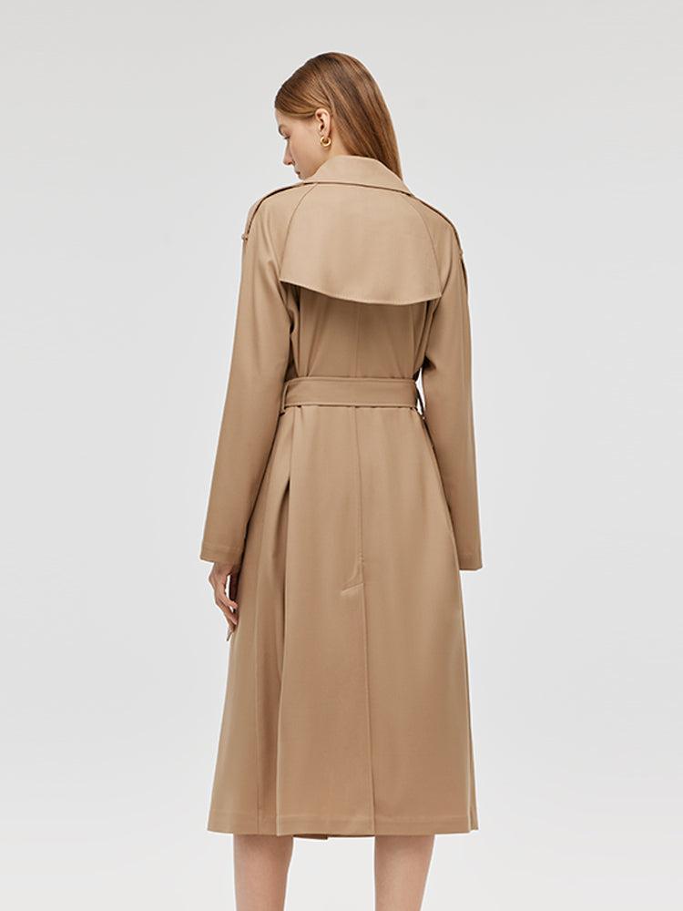 Worsted Wool Lapel Women Trench Coat With Belt Product Image