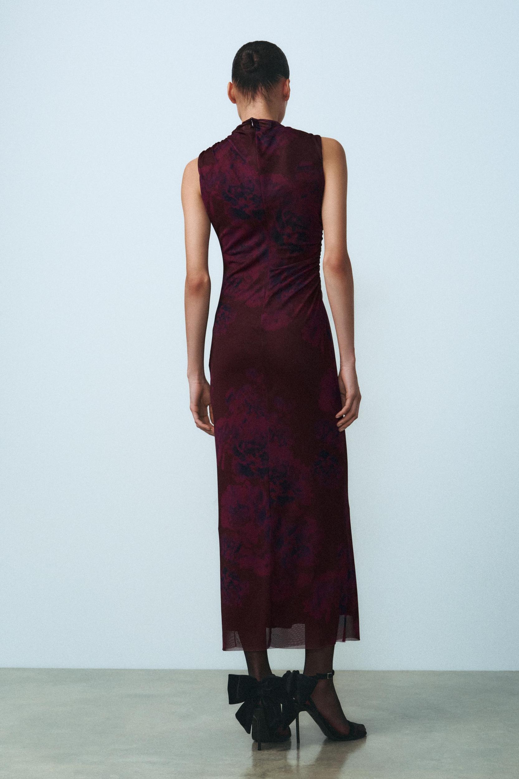 DRAPED PRINTED TULLE DRESS Product Image