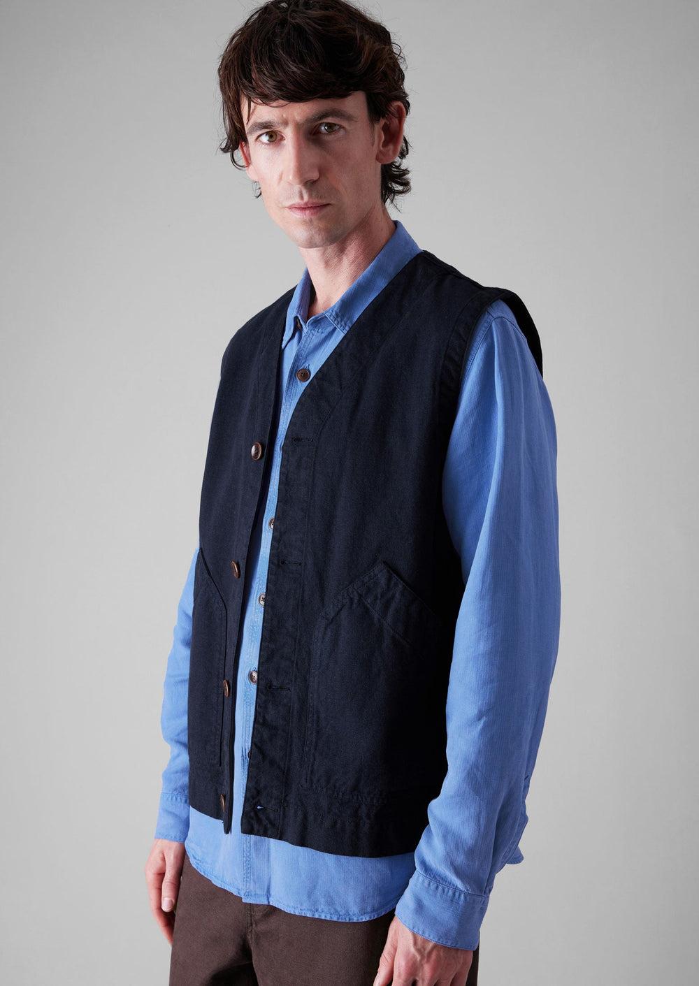 Garment Dyed Cotton Canvas Gilet | Blue Navy Product Image