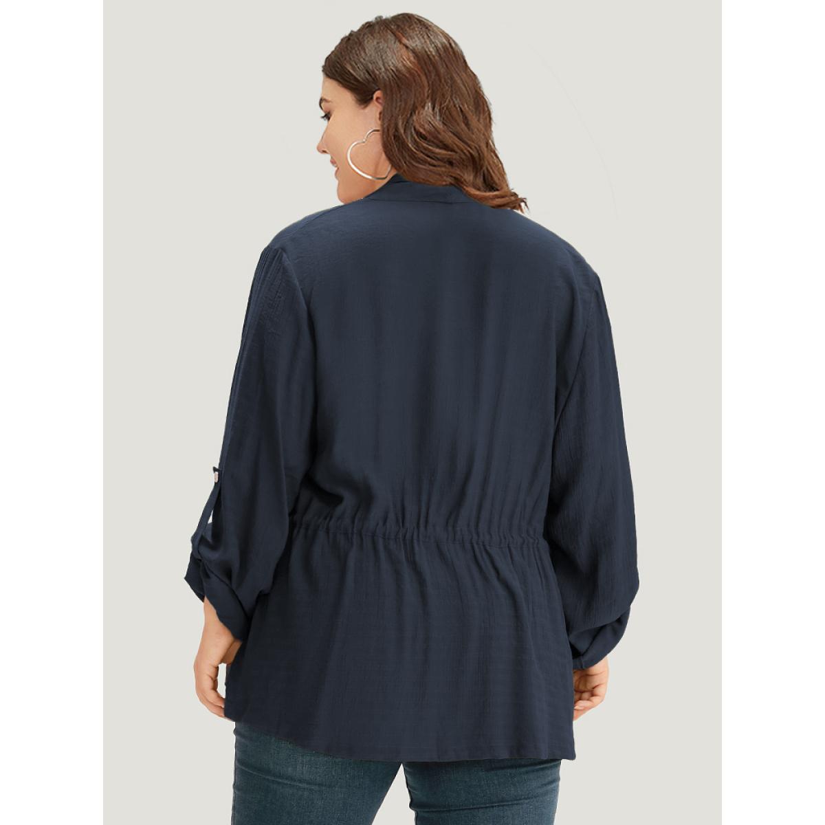 Plus Size Supersoft Essentials Plain Pocket Asymmetrical Drawstring Coat Women Indigo Plain Pocket Dailywear Jackets BloomChic 10/M Product Image