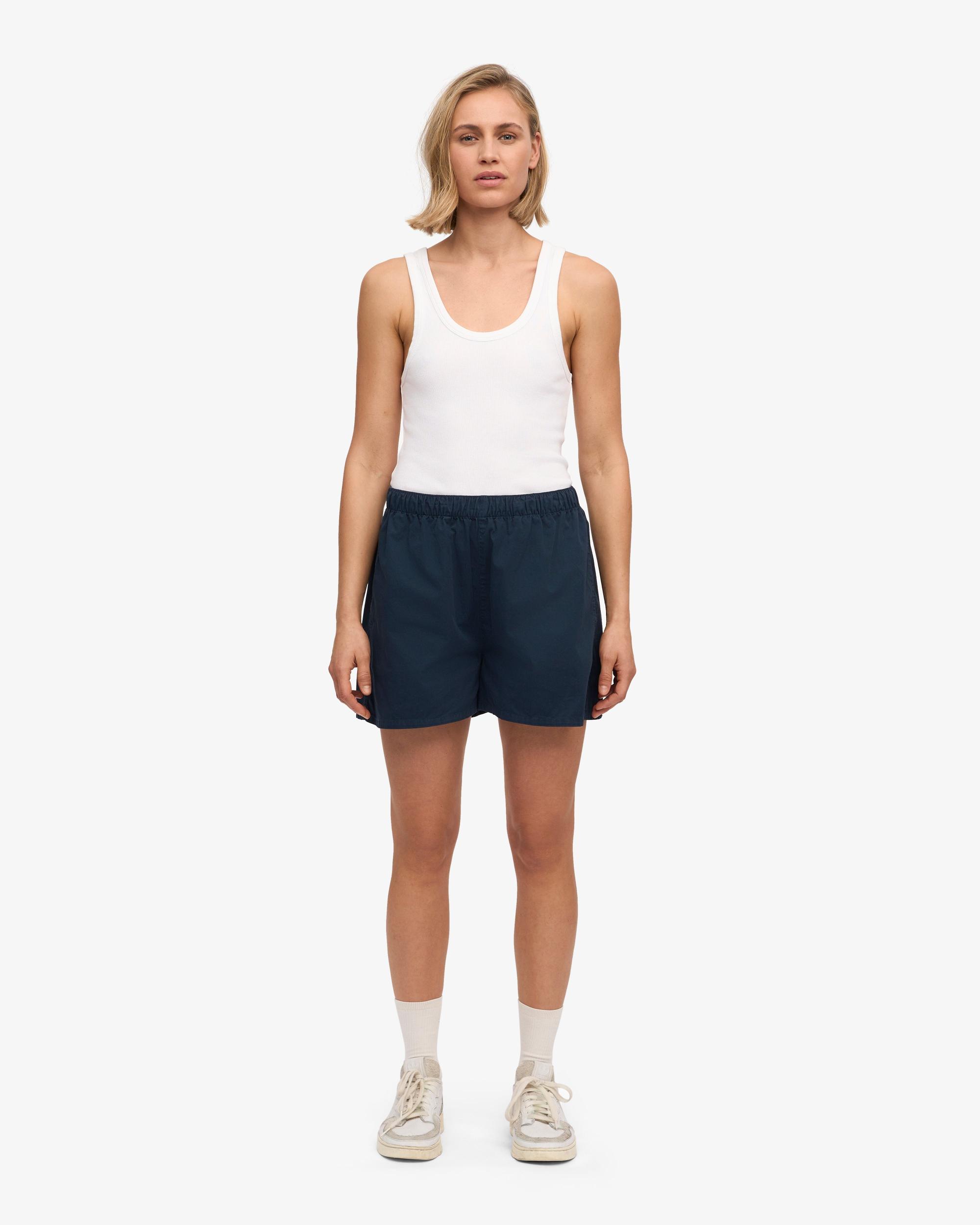 Women Organic Twill Shorts - Navy Blue Product Image