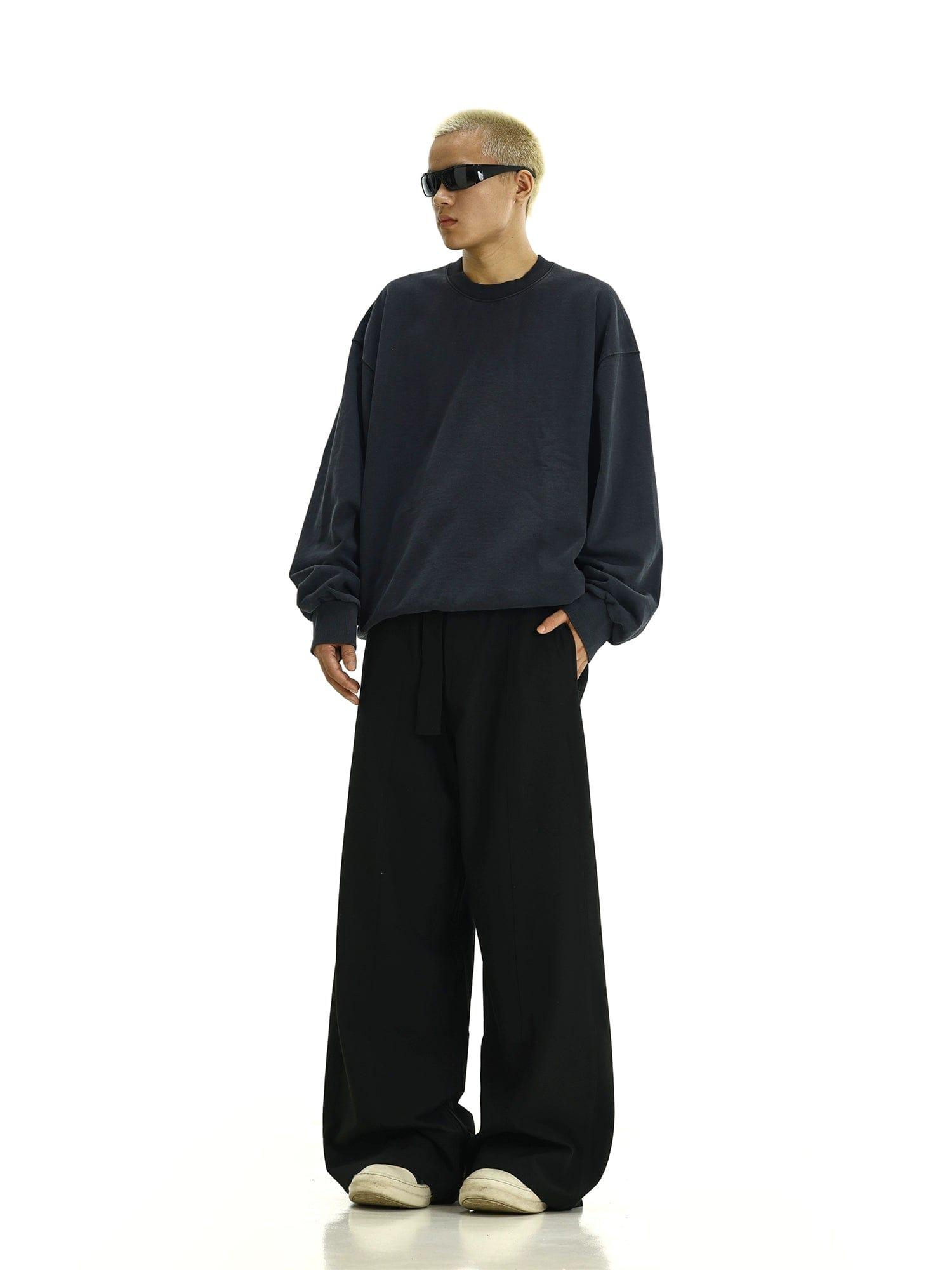 RT No. 11962 BLACK WIDE STRAIGHT PANTS Product Image