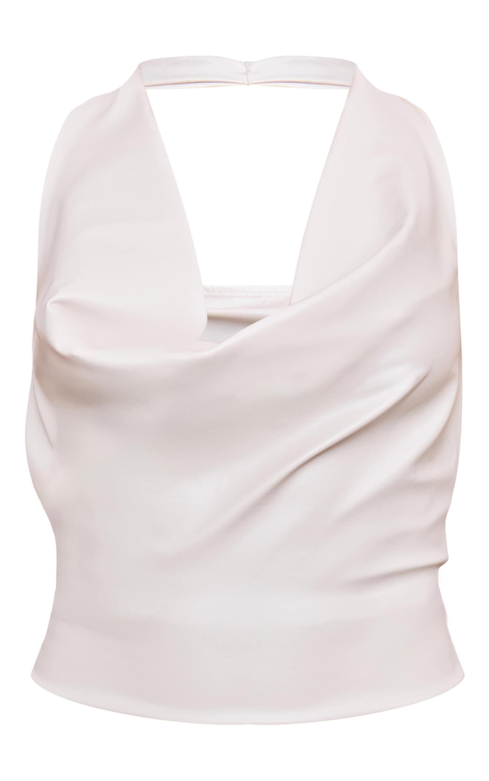 Stone Faux Leather Cowl Peplum Long Top Product Image