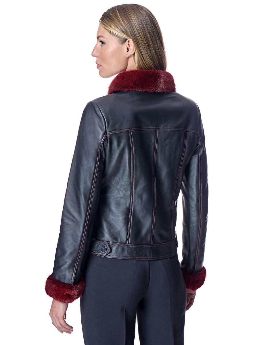 Leather Jacket with Mink Collar and Cuffs Product Image