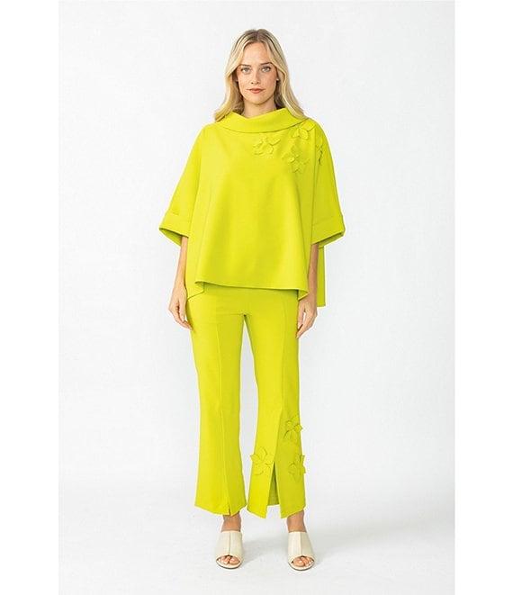 IC Collection Knit Fold Funnel Neck Elbow Sleeve Floral Applique Tunic Product Image