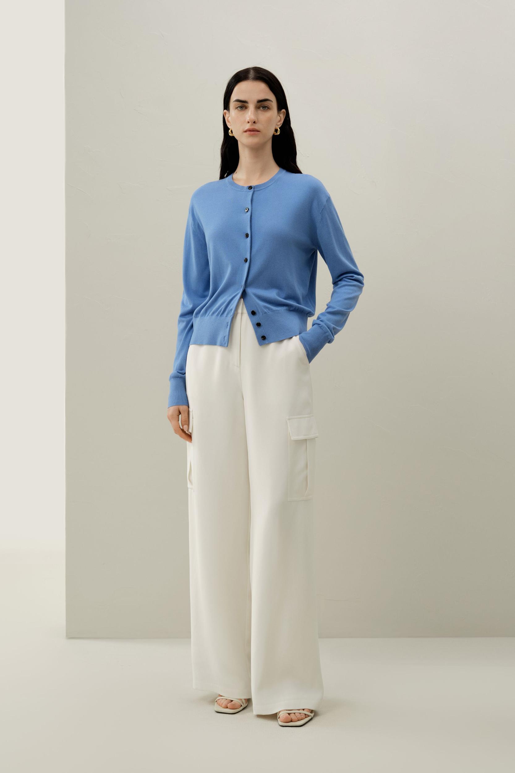 Round-neck Silk Cashmere Cardigan Product Image