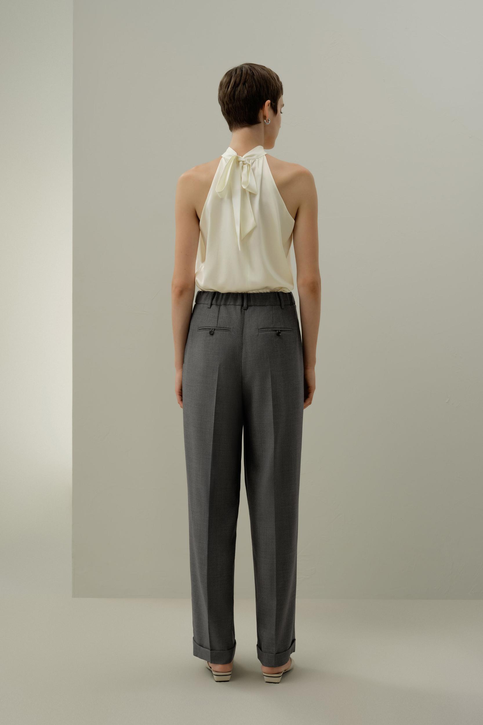 LILYSILK Women's Wool-Silk Straight Leg Pants, Soot, Size 10: Tailored, Breathable Comfort Product Image