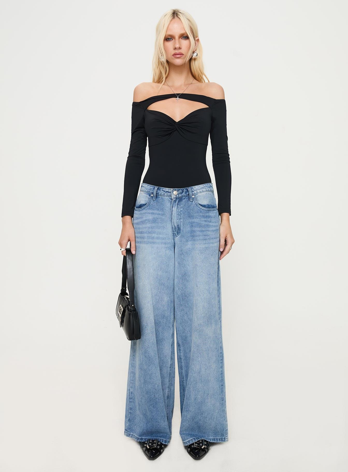 Bleue Long Sleeve Bodysuit Black Product Image