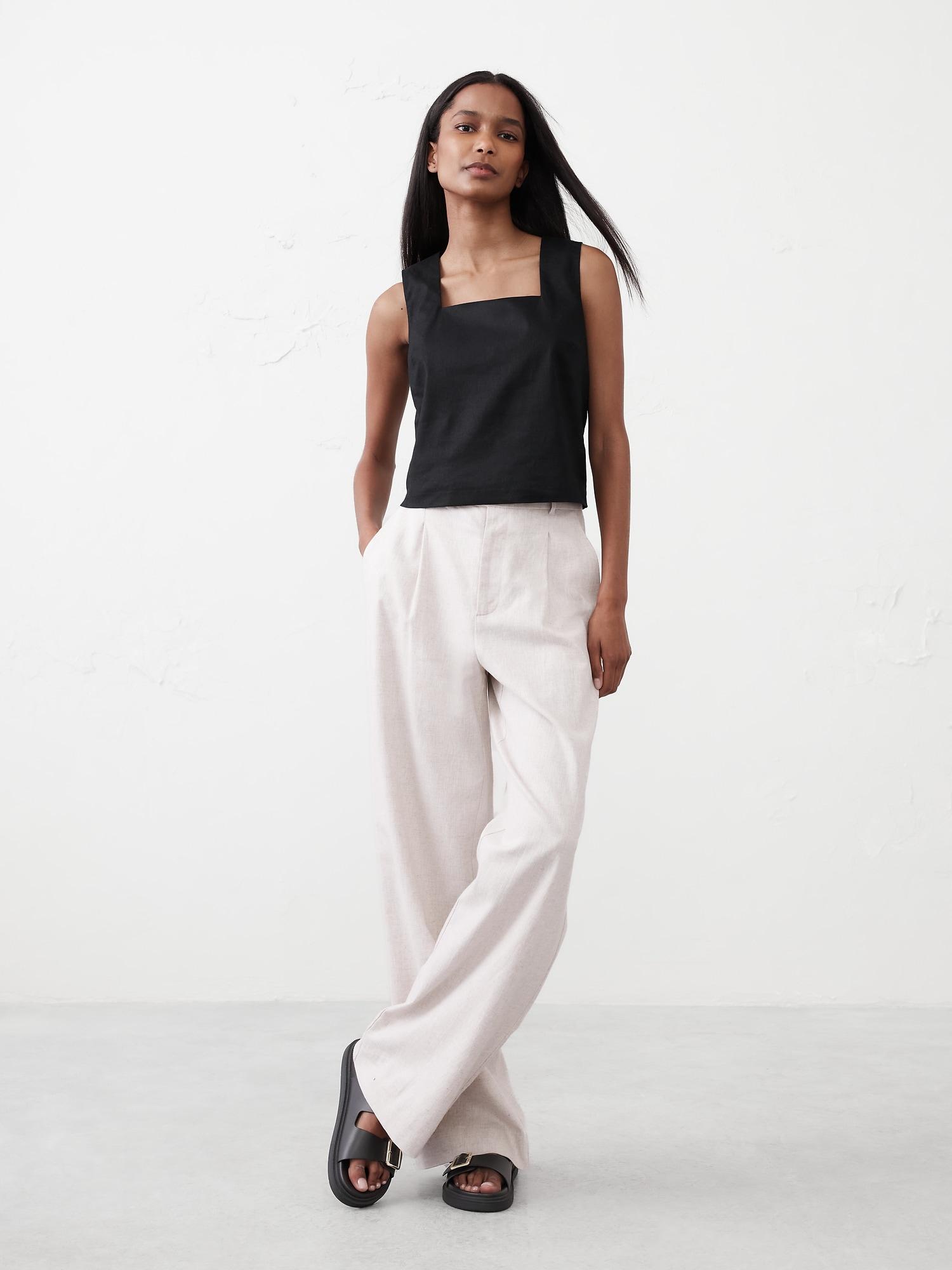 Linen-Blend Square-Neck Top Product Image