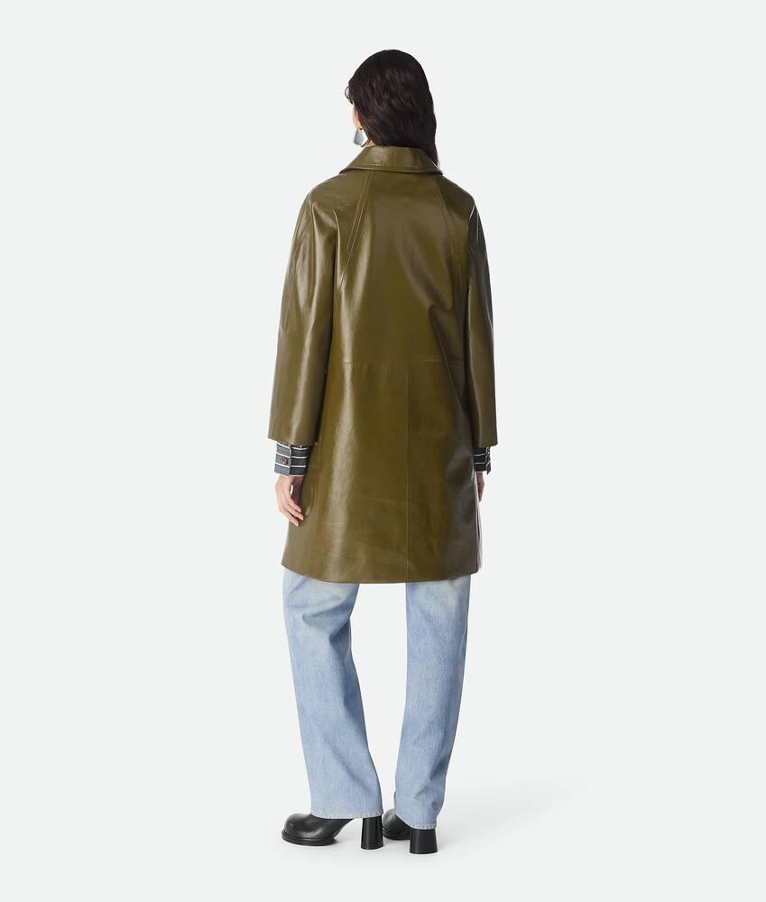 Women's Shiny Leather Coat in Olive oil Product Image