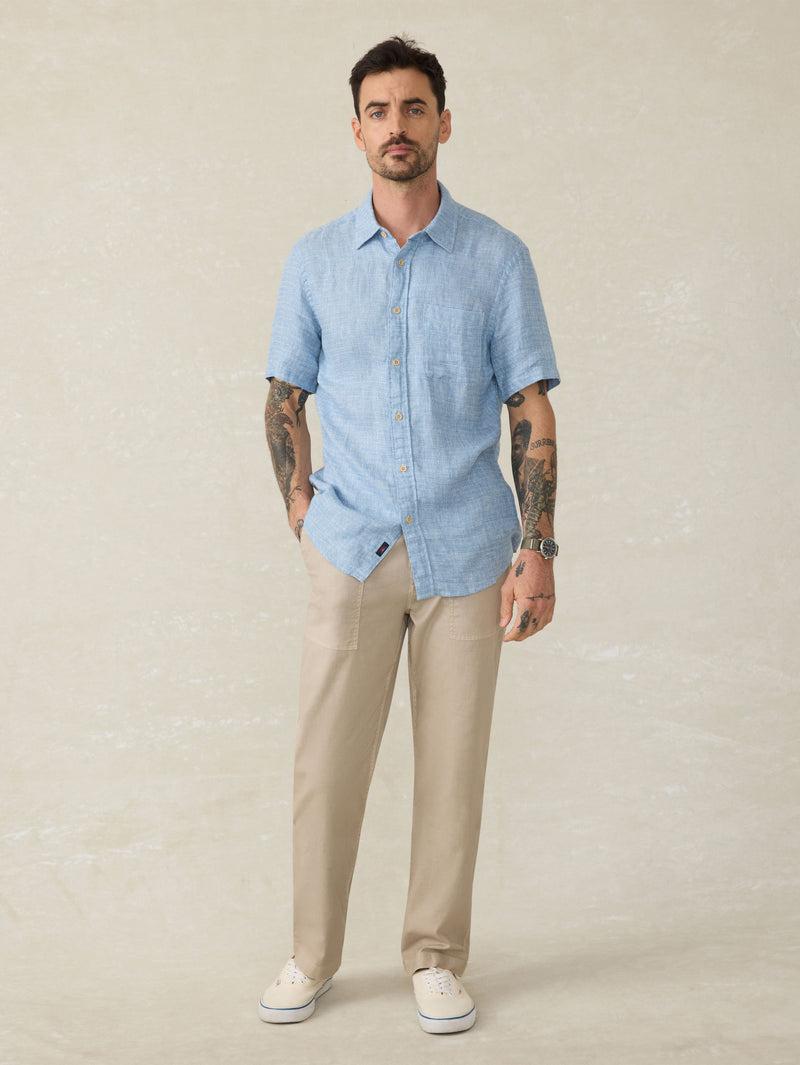 Short-Sleeve Palma Linen Shirt - Blue Basketweave Product Image