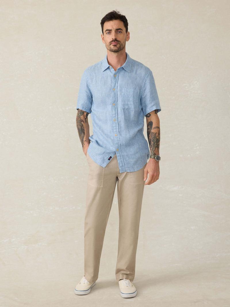 Short-Sleeve Palma Linen Shirt - Blue Basketweave Product Image