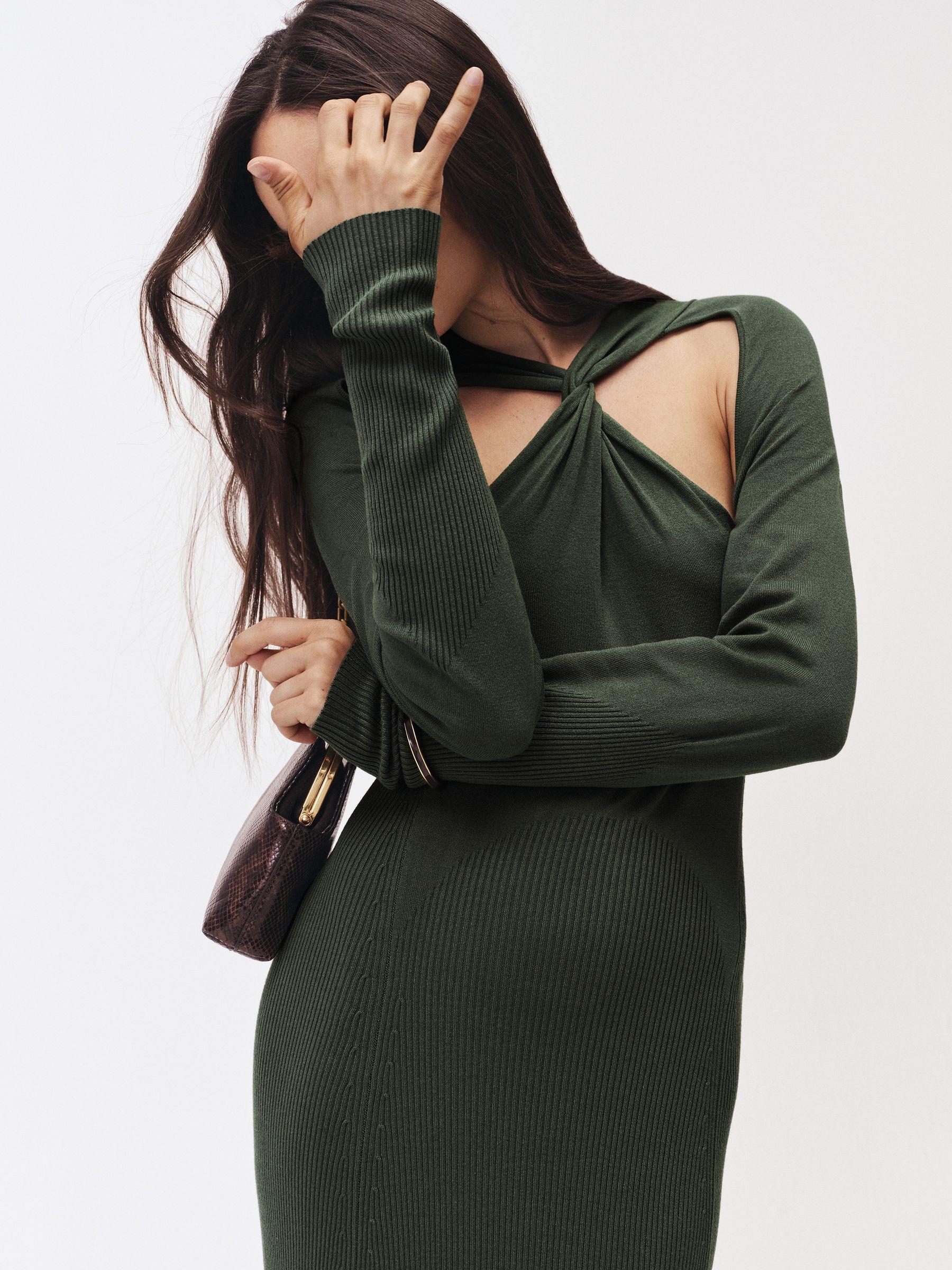 Cut-Out Knitted Maxi Dress in Dark Green Product Image