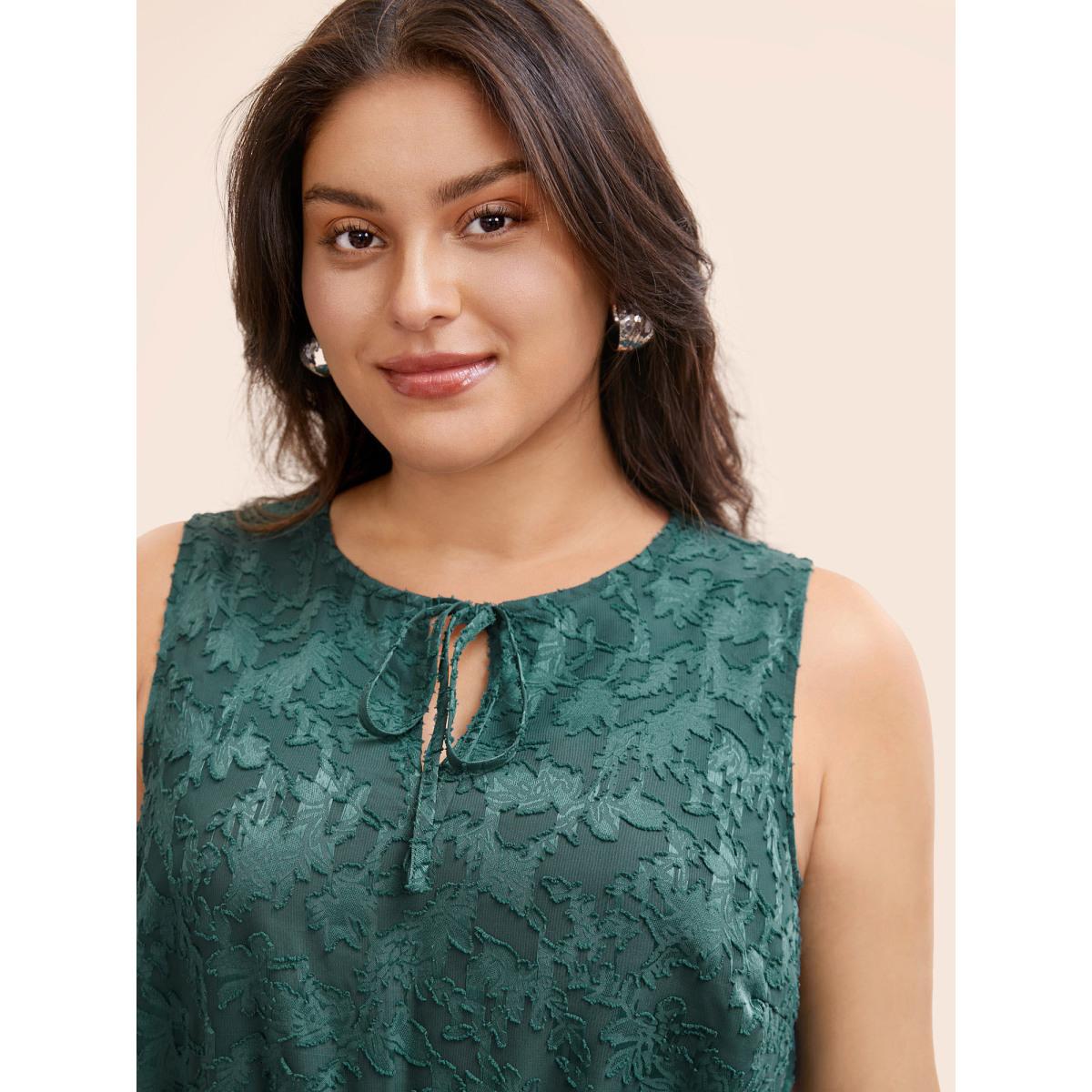 Plus Size Texture Mesh Tie Knot Tank Dress Emerald Women Elegant Tie knot V-neck Sleeveless Curvy BloomChic 14-16/1X Product Image
