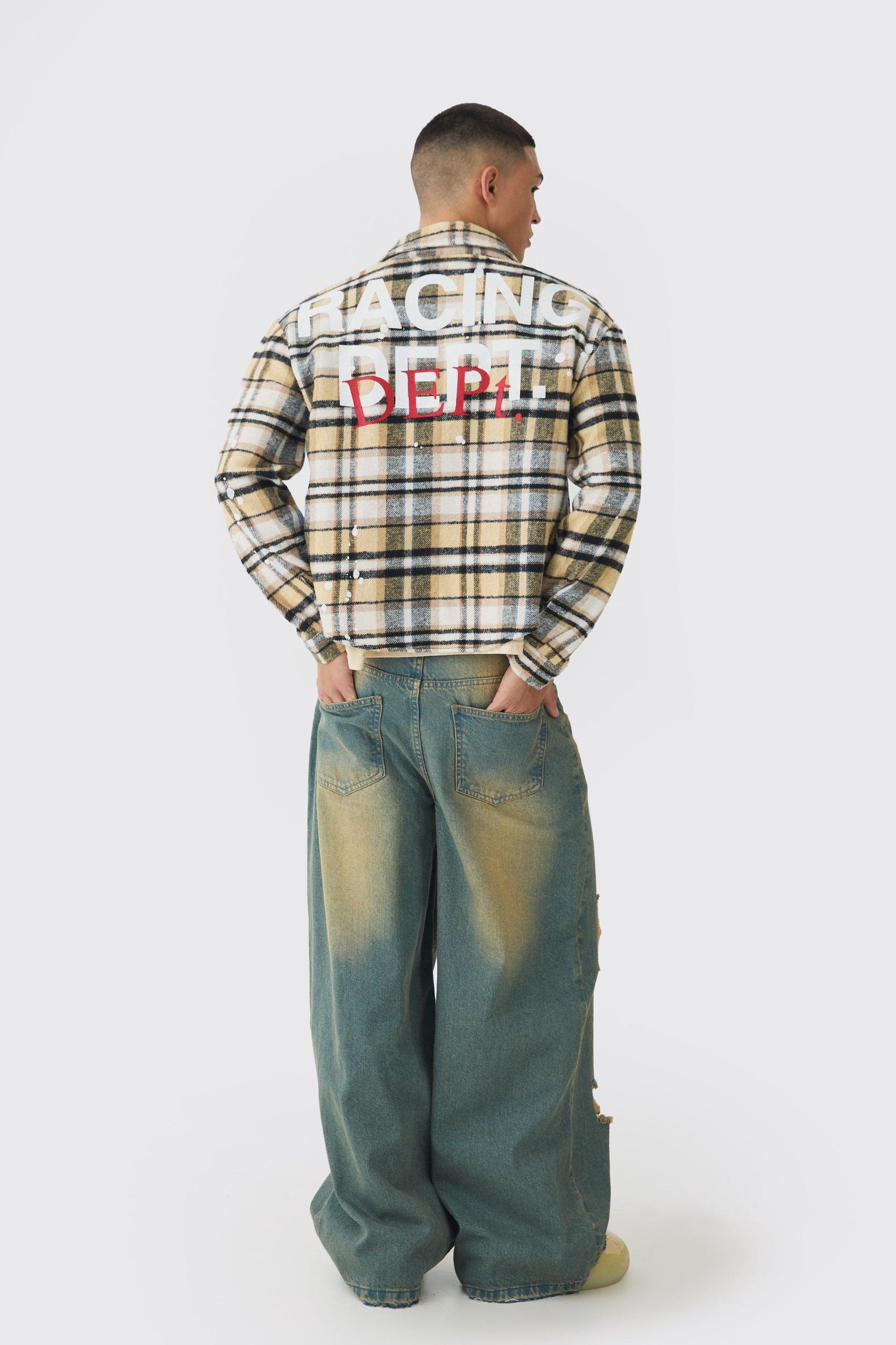 Oversized Boxy Paint Splatter Flannel Shirt | boohooMAN USA Product Image